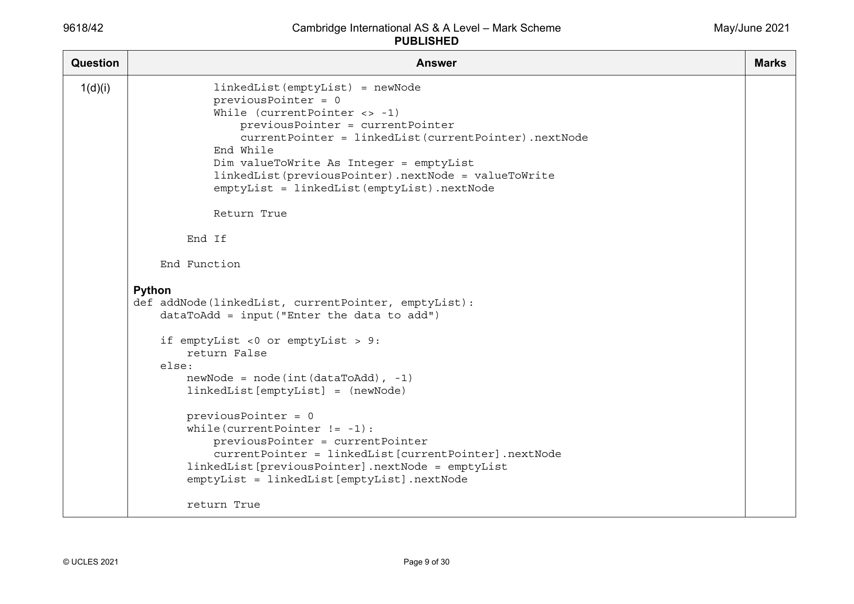 9618-2021-mj-42-q02 official mark scheme page