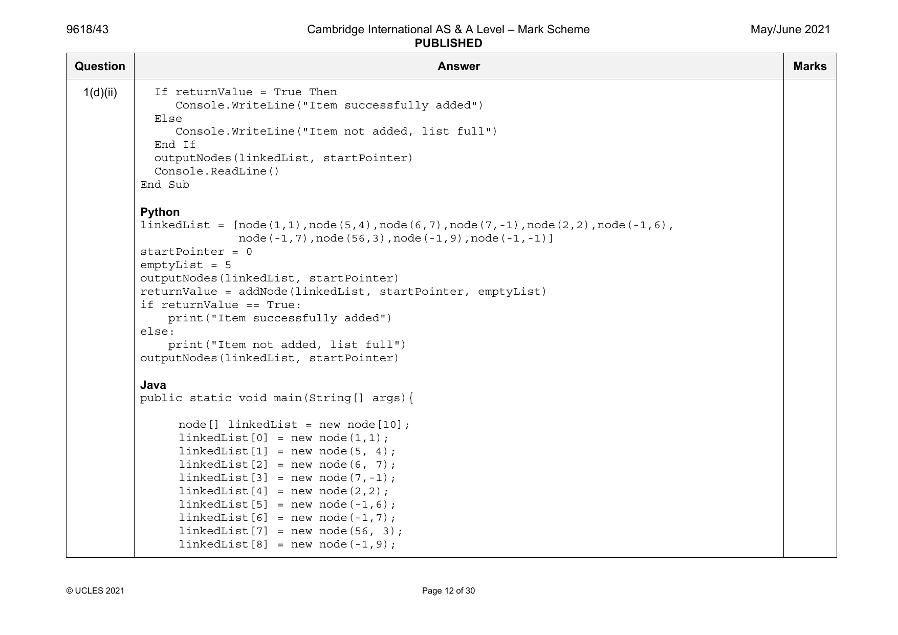 9618-2021-mj-43-q02 official mark scheme page