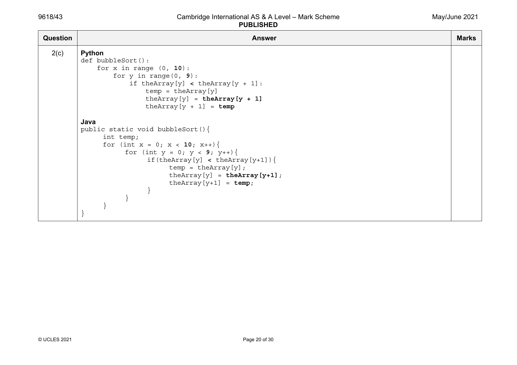 9618-2021-mj-43-q02 official mark scheme page