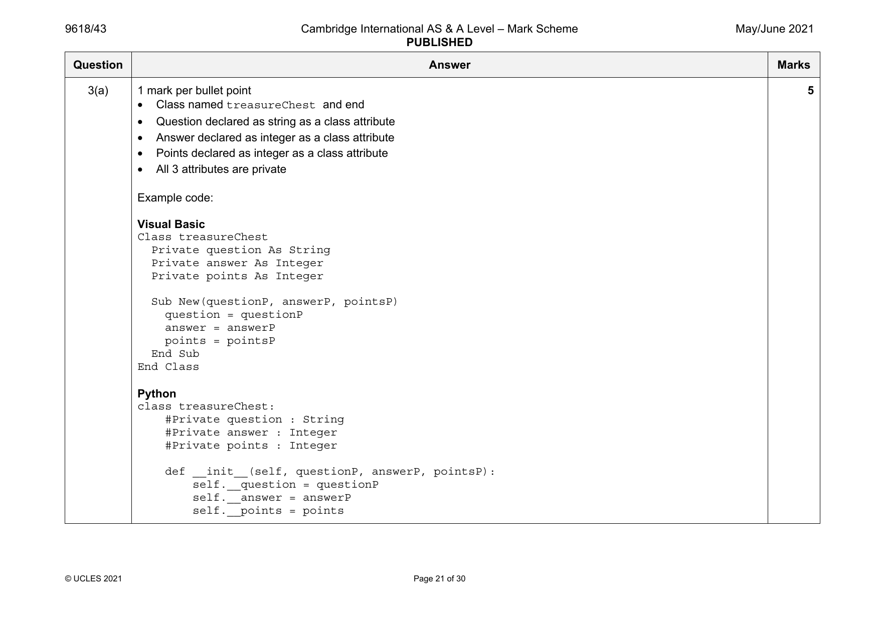 9618-2021-mj-43-q03 official mark scheme page