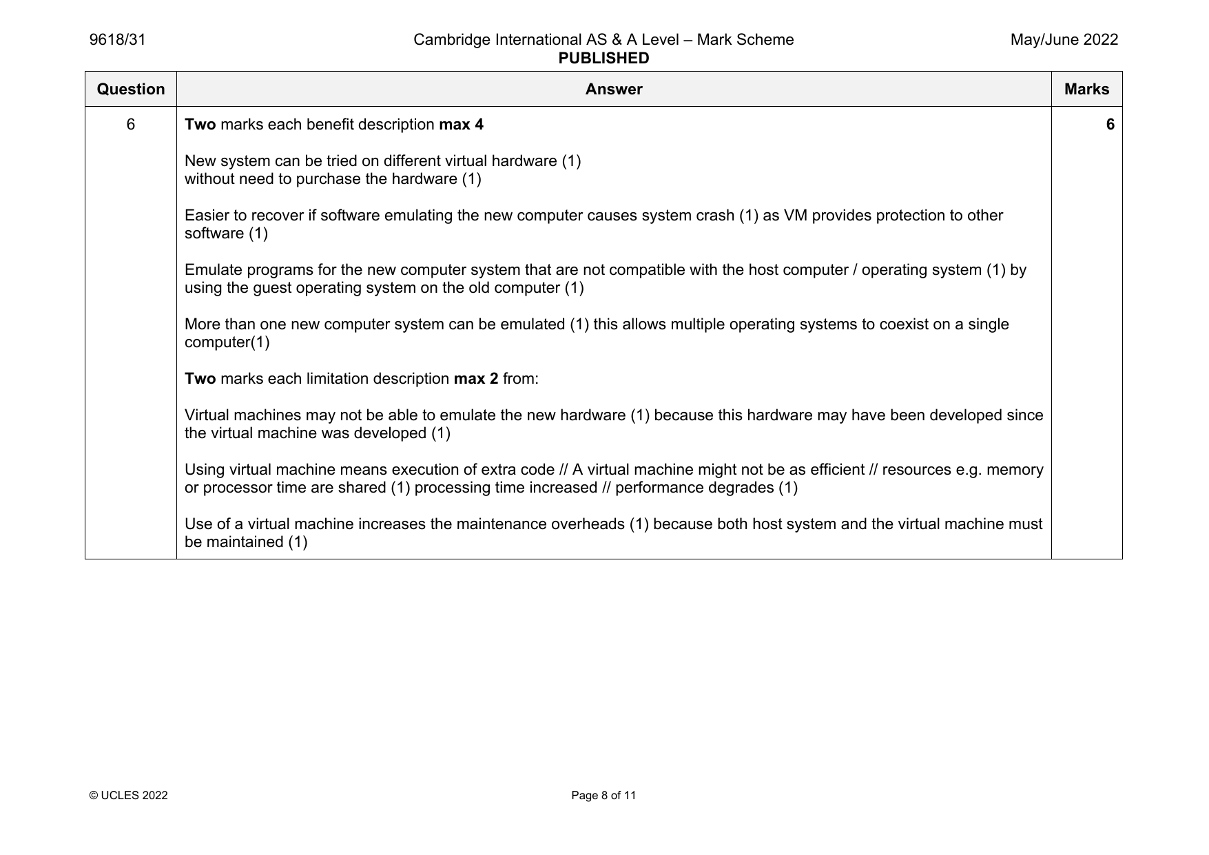 9618-2022-mj-31-q06 official mark scheme page