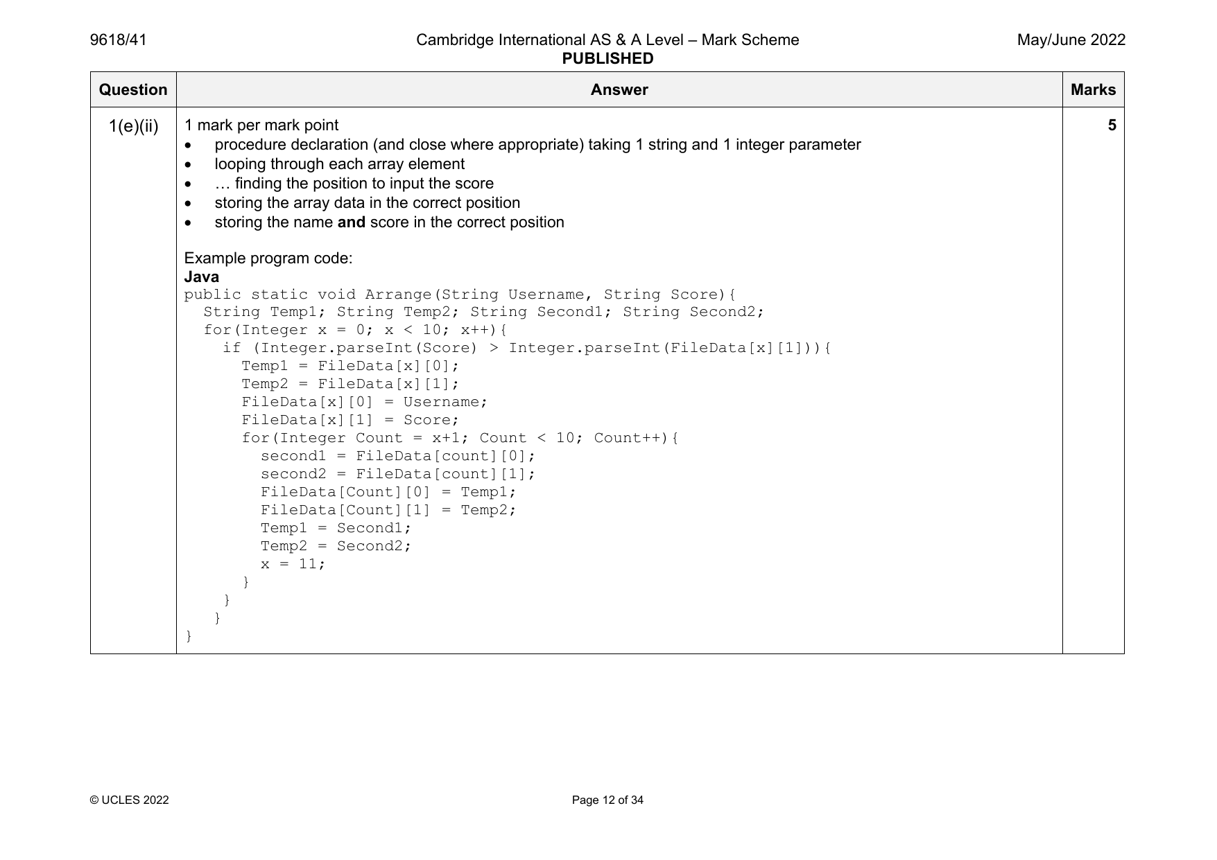 9618-2022-mj-41-q01 official mark scheme page