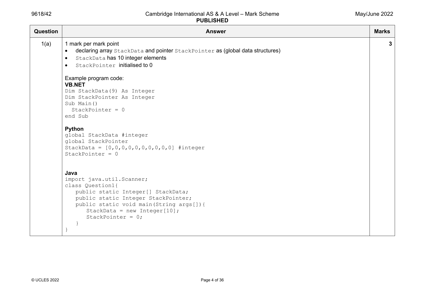 9618-2022-mj-42-q01 official mark scheme page