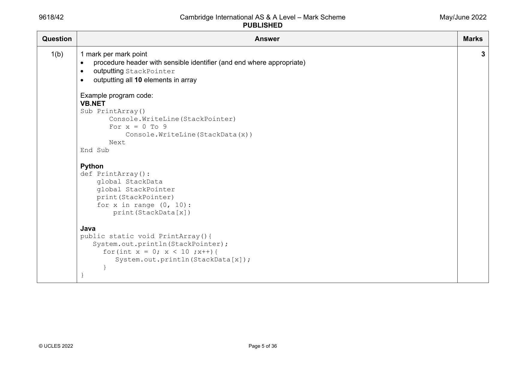 9618-2022-mj-42-q01 official mark scheme page