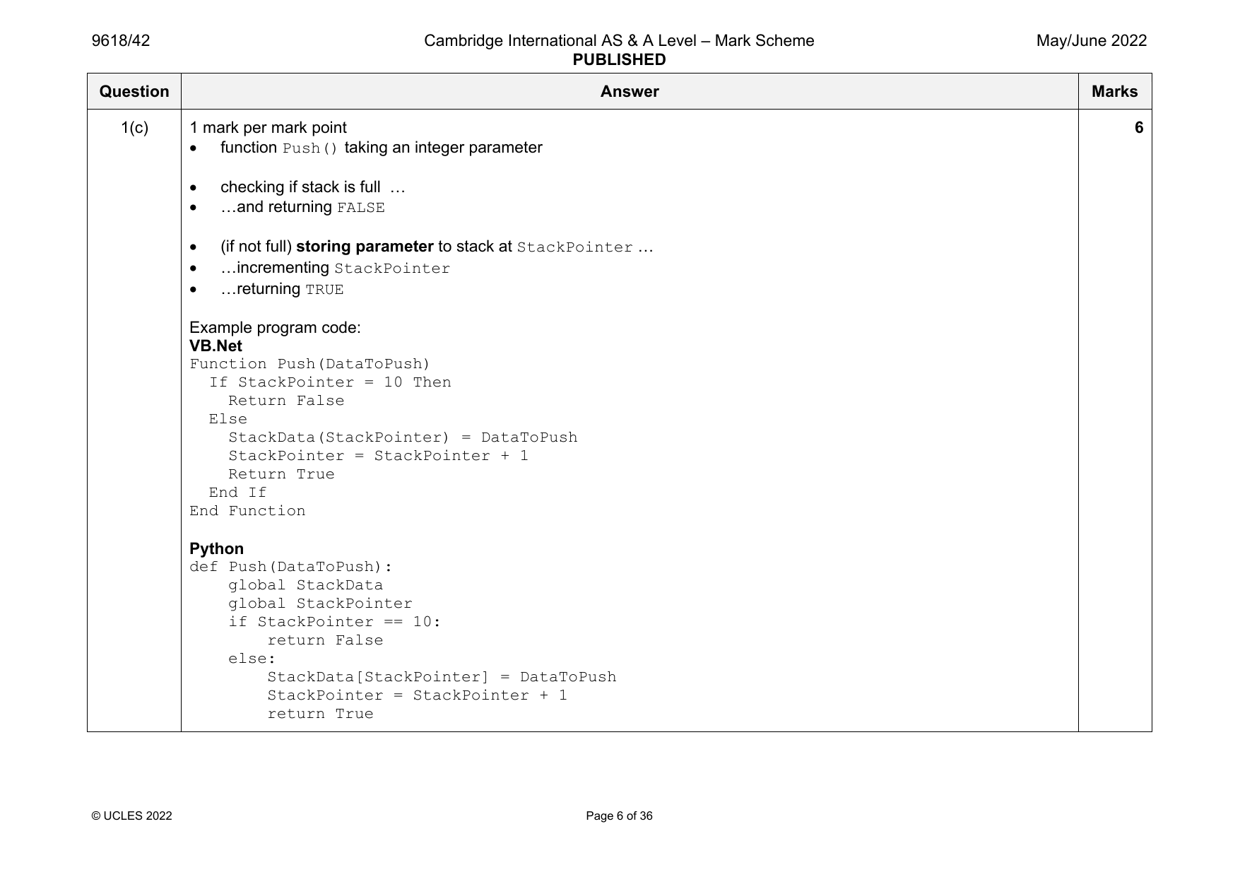 9618-2022-mj-42-q01 official mark scheme page