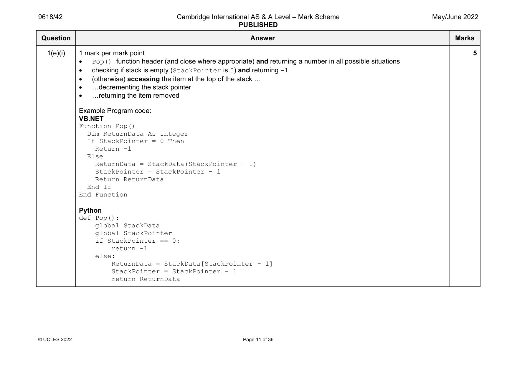 9618-2022-mj-42-q01 official mark scheme page