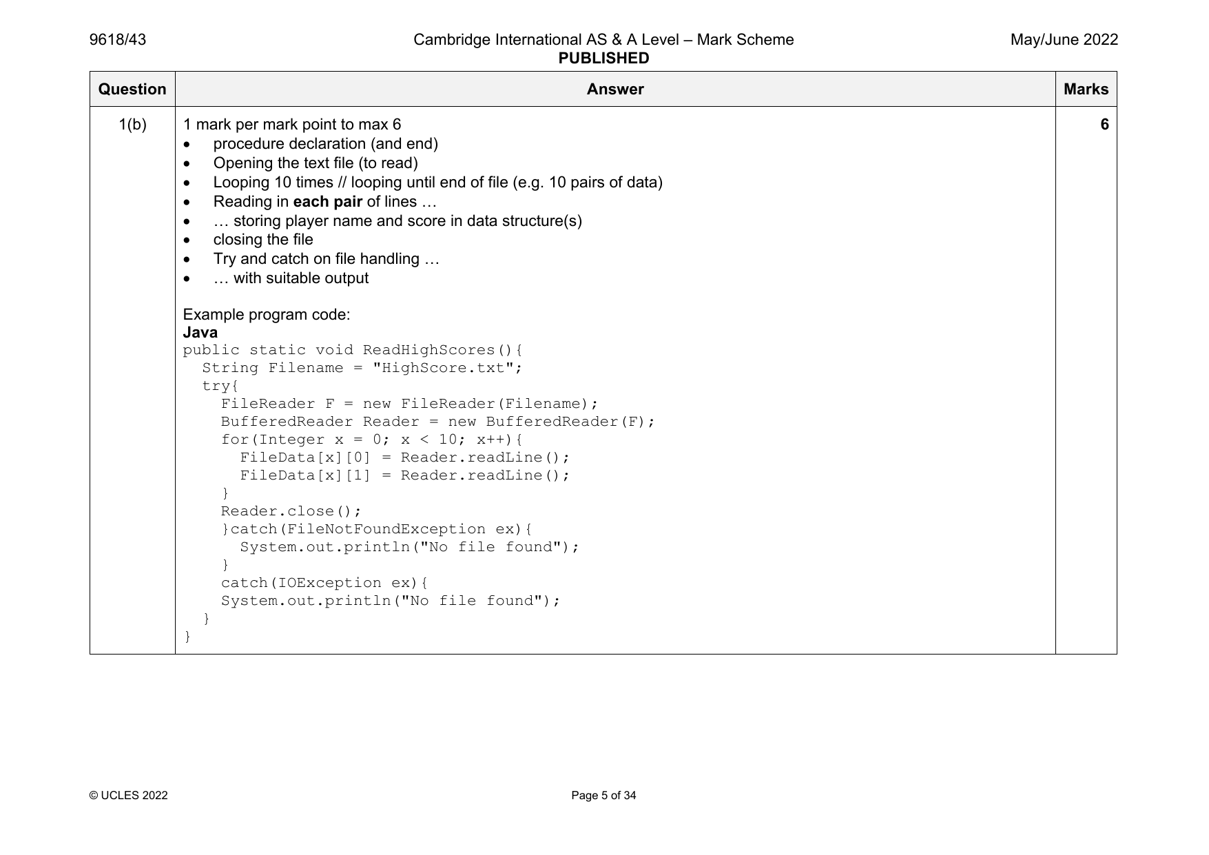 9618-2022-mj-43-q01 official mark scheme page