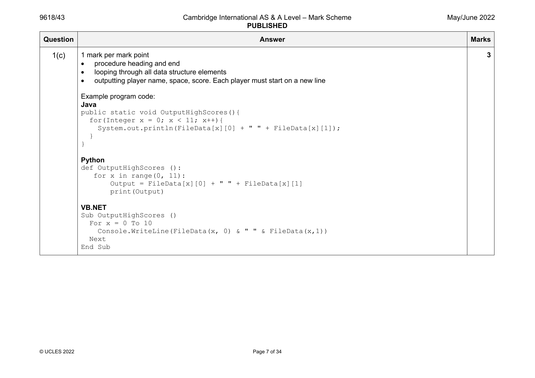9618-2022-mj-43-q01 official mark scheme page