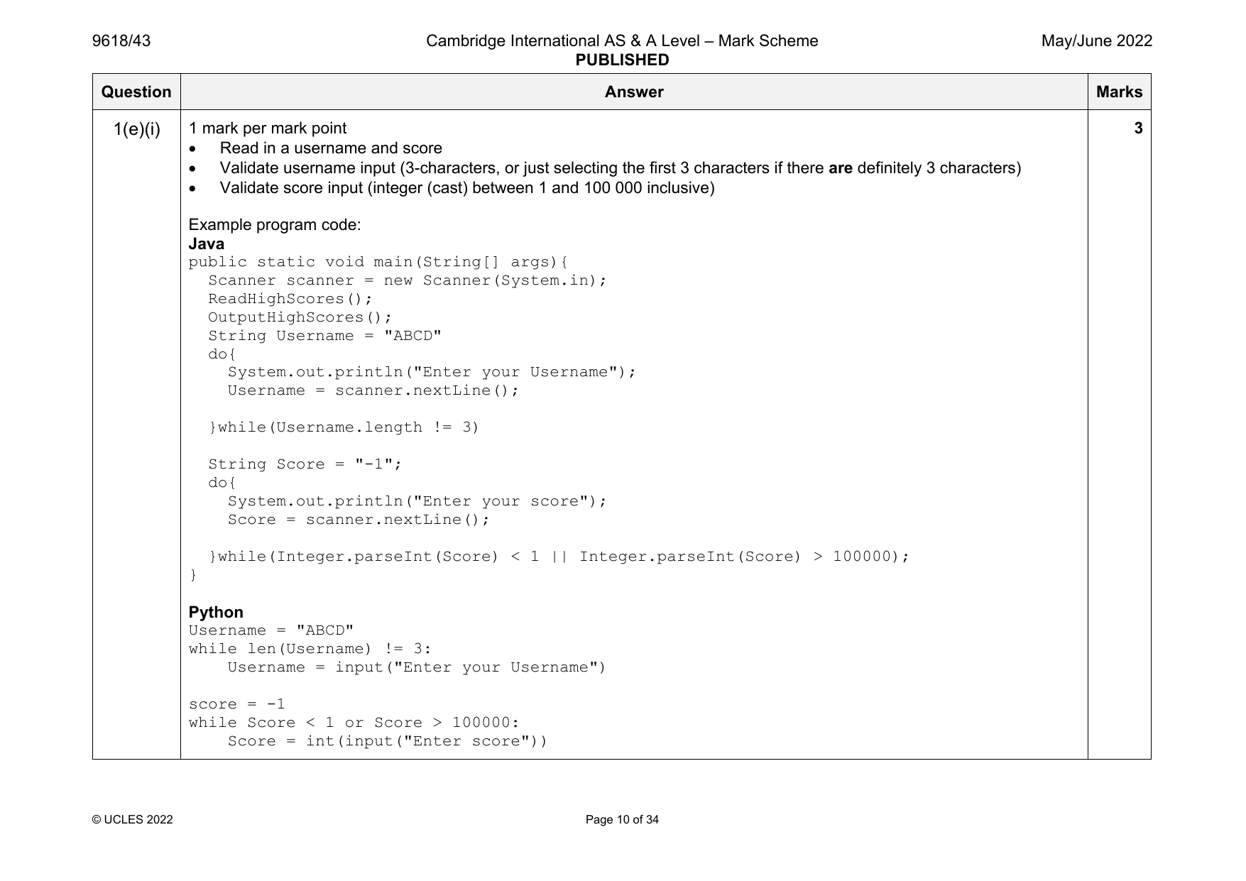 9618-2022-mj-43-q01 official mark scheme page