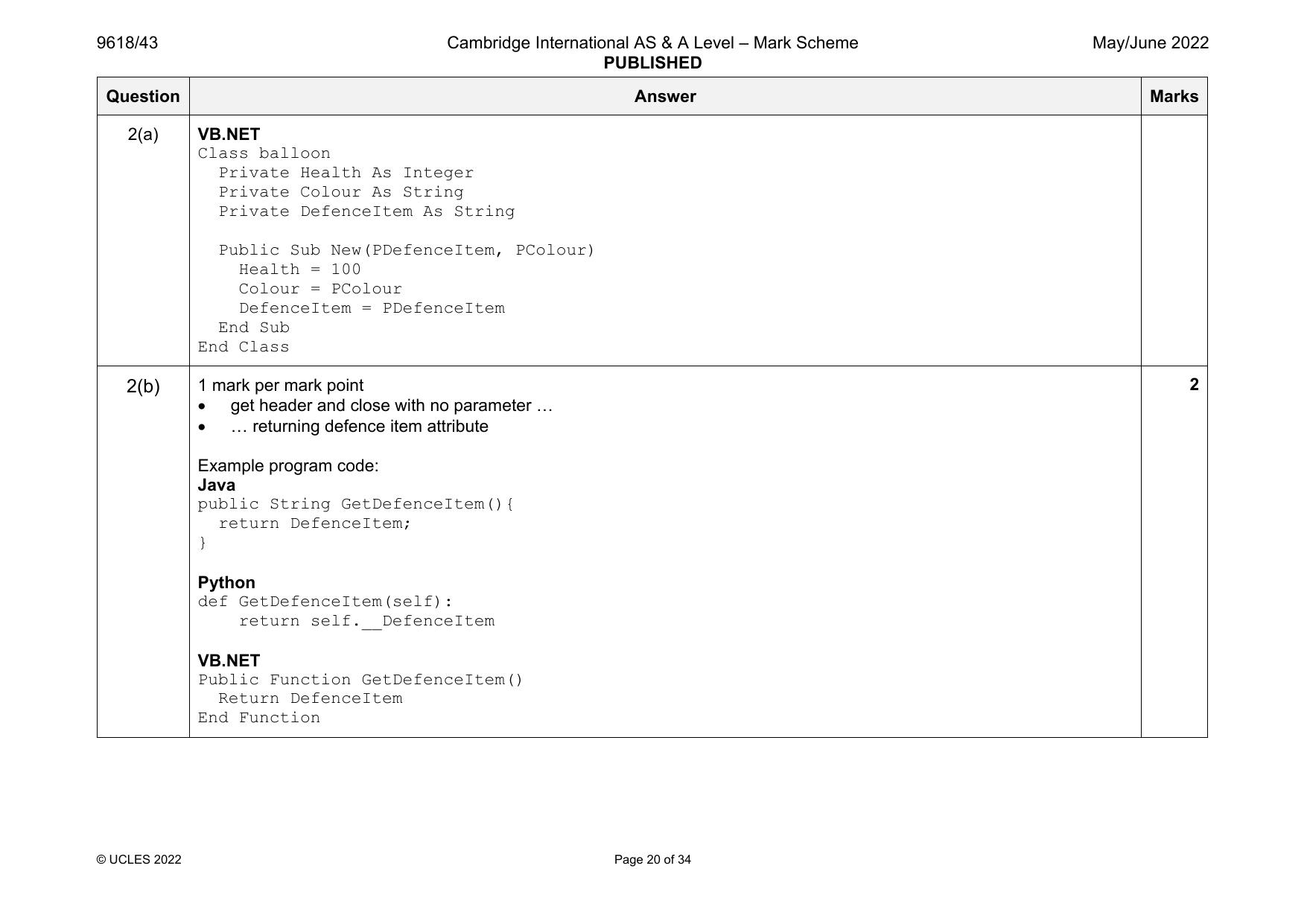 9618-2022-mj-43-q02 official mark scheme page