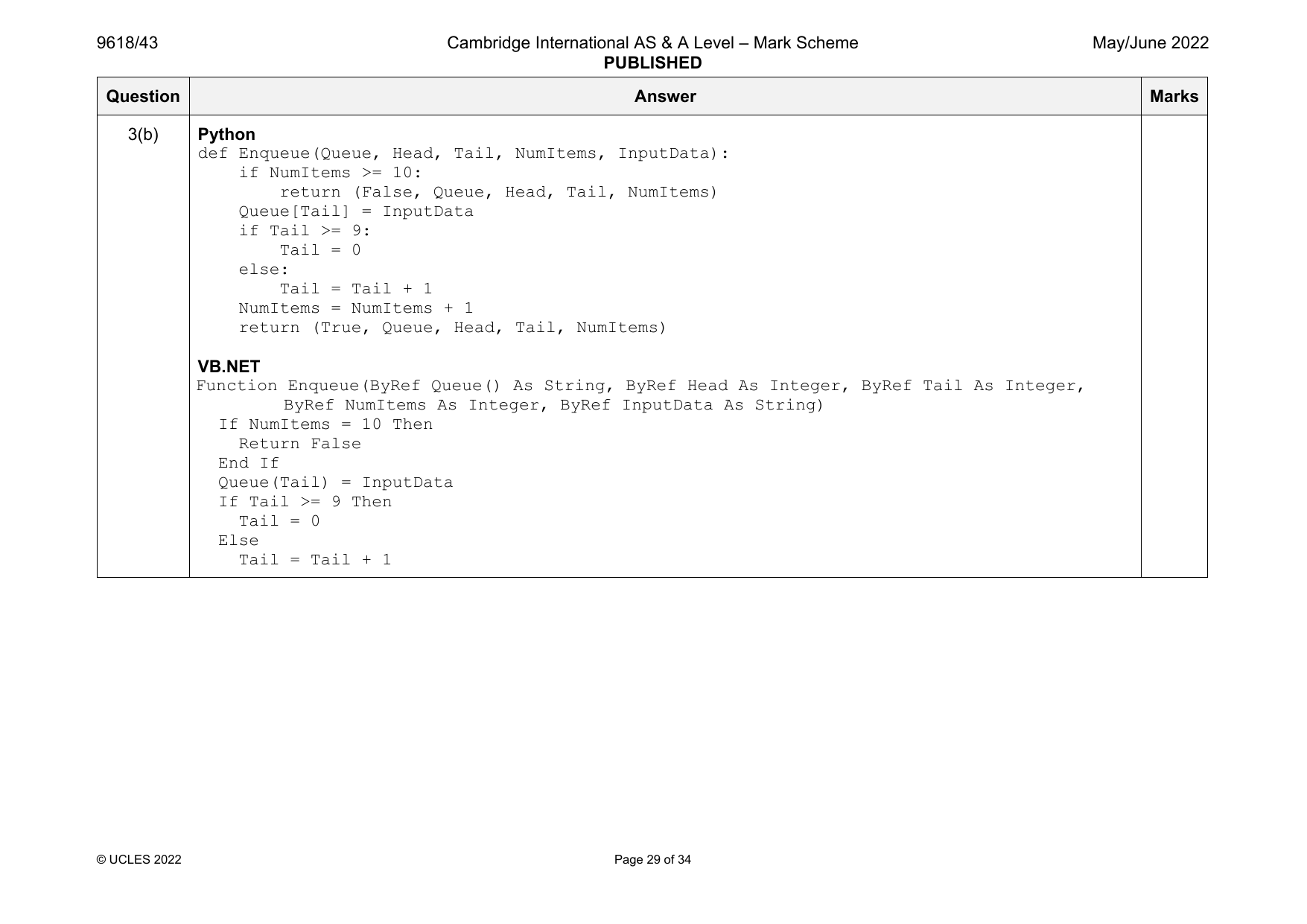 9618-2022-mj-43-q03 official mark scheme page