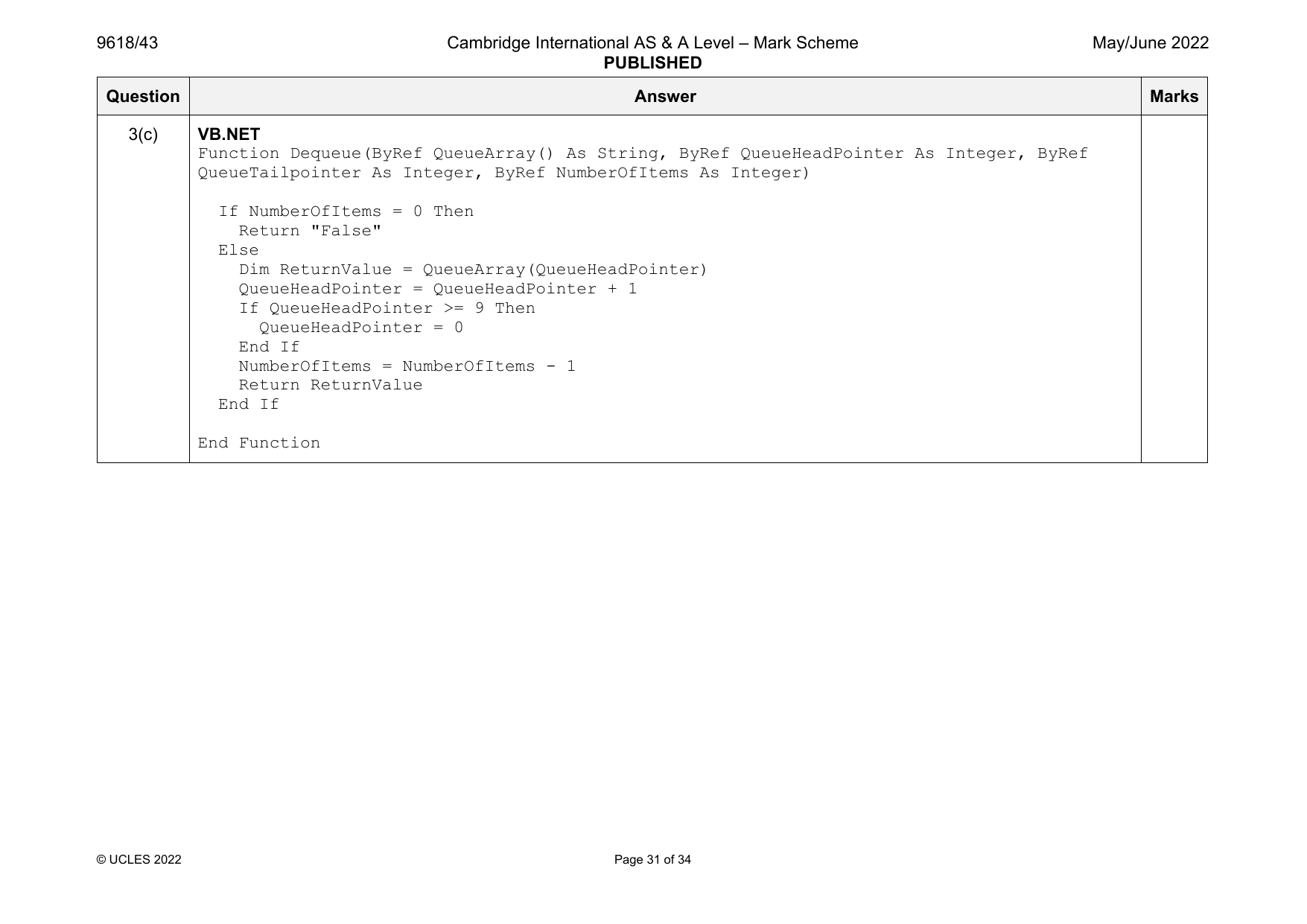 9618-2022-mj-43-q03 official mark scheme page