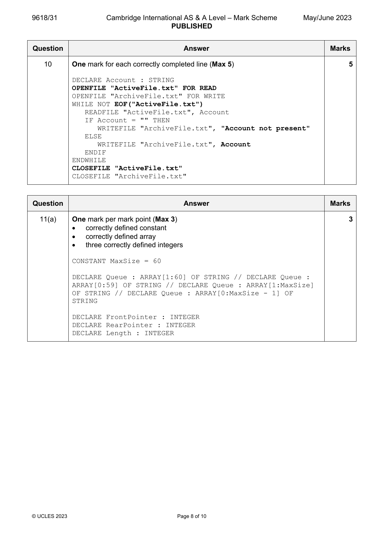 9618-2023-mj-31-q10 official mark scheme page