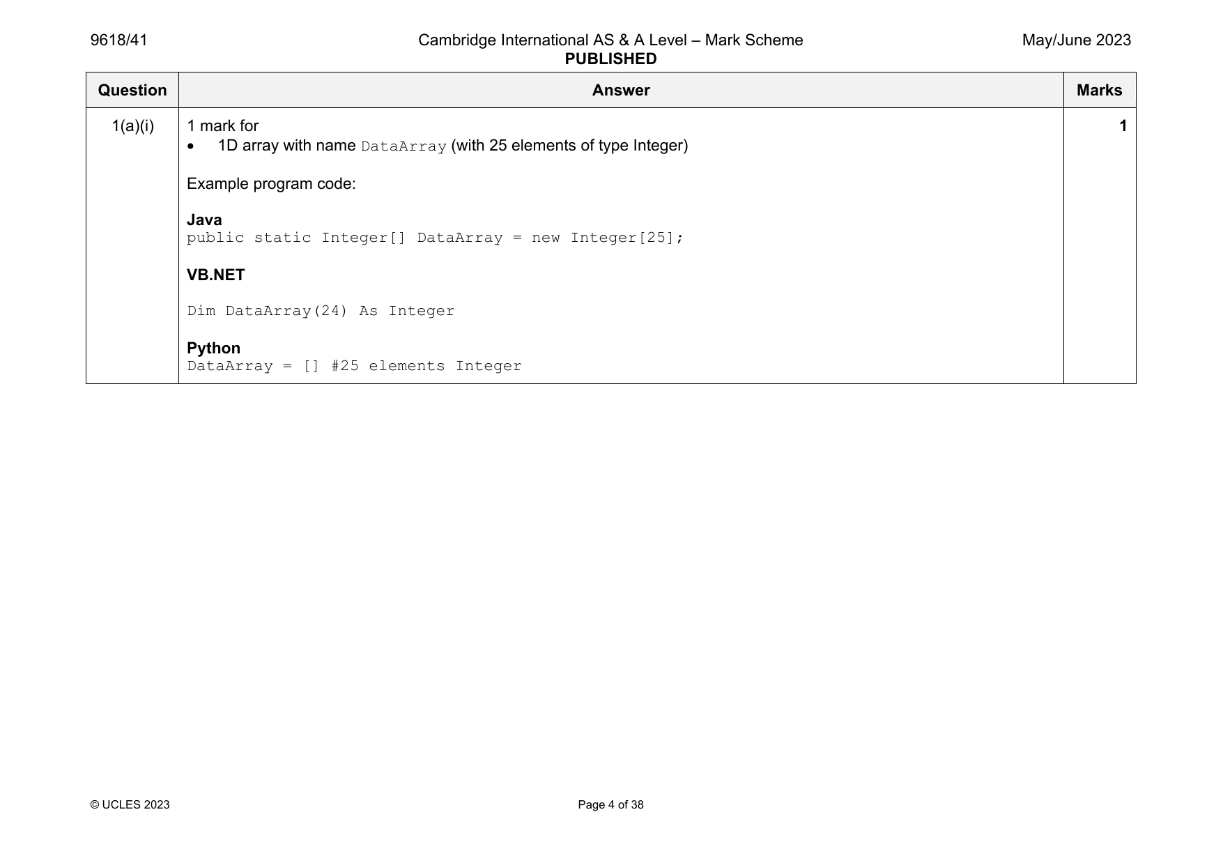 9618-2023-mj-41-q01 official mark scheme page