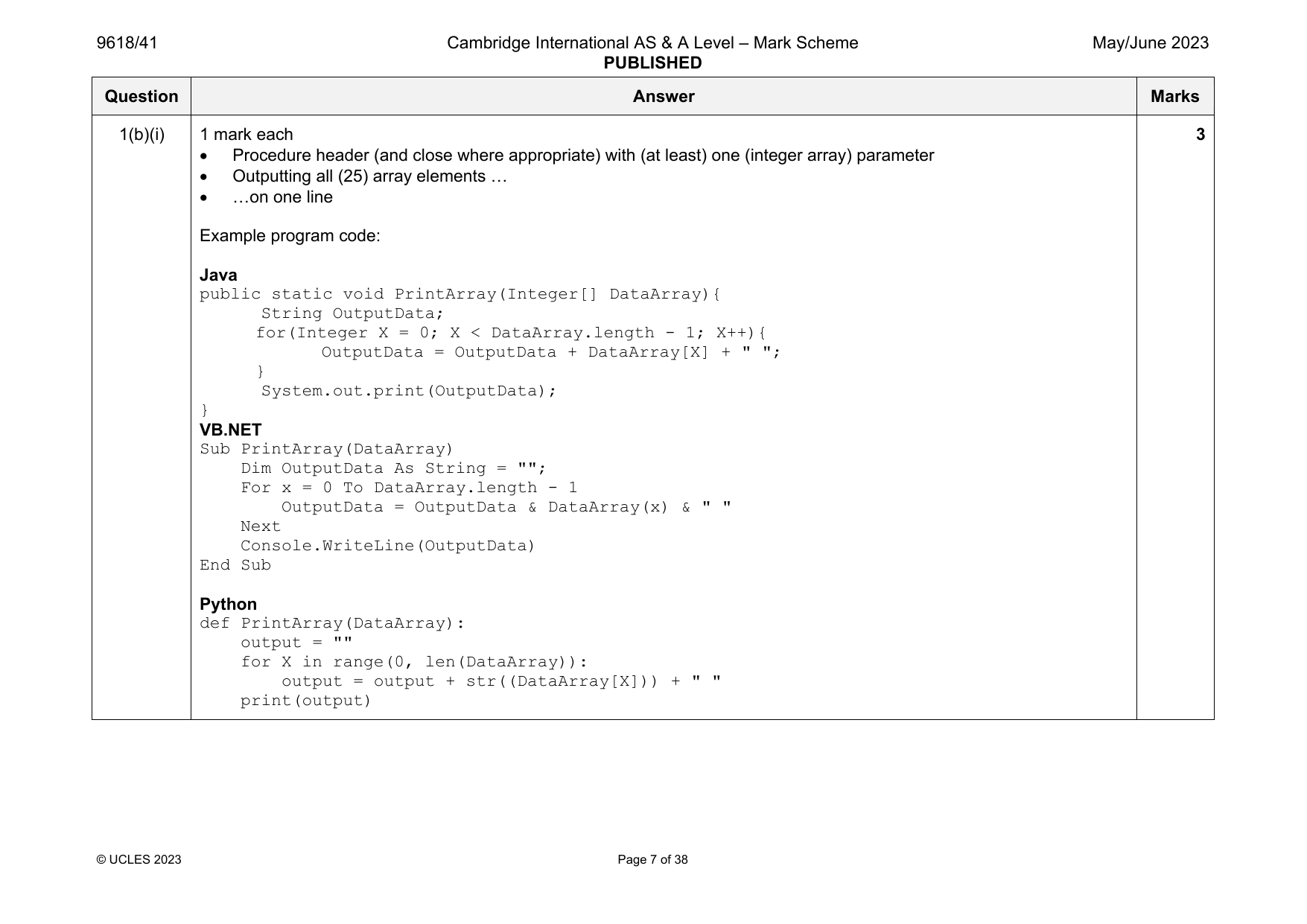 9618-2023-mj-41-q01 official mark scheme page