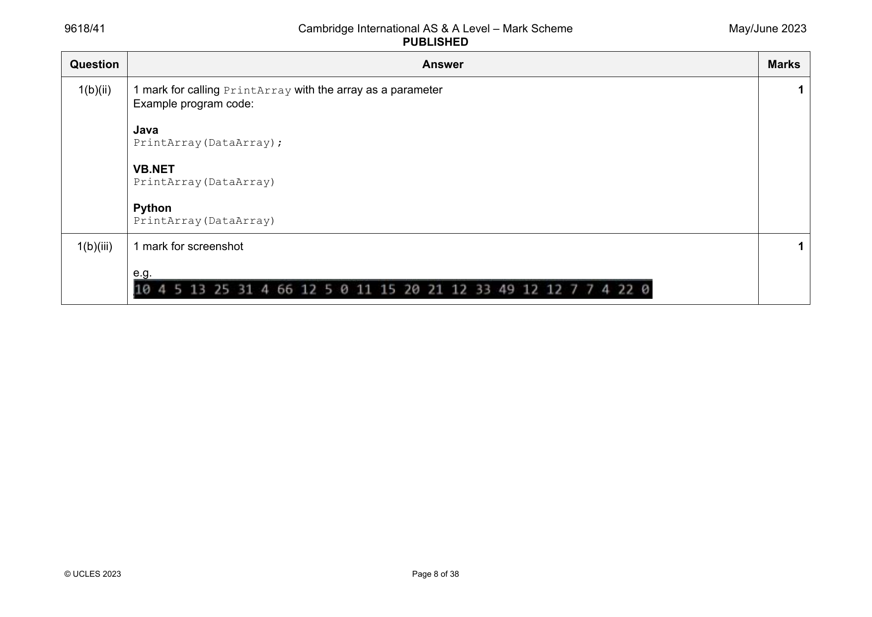 9618-2023-mj-41-q01 official mark scheme page