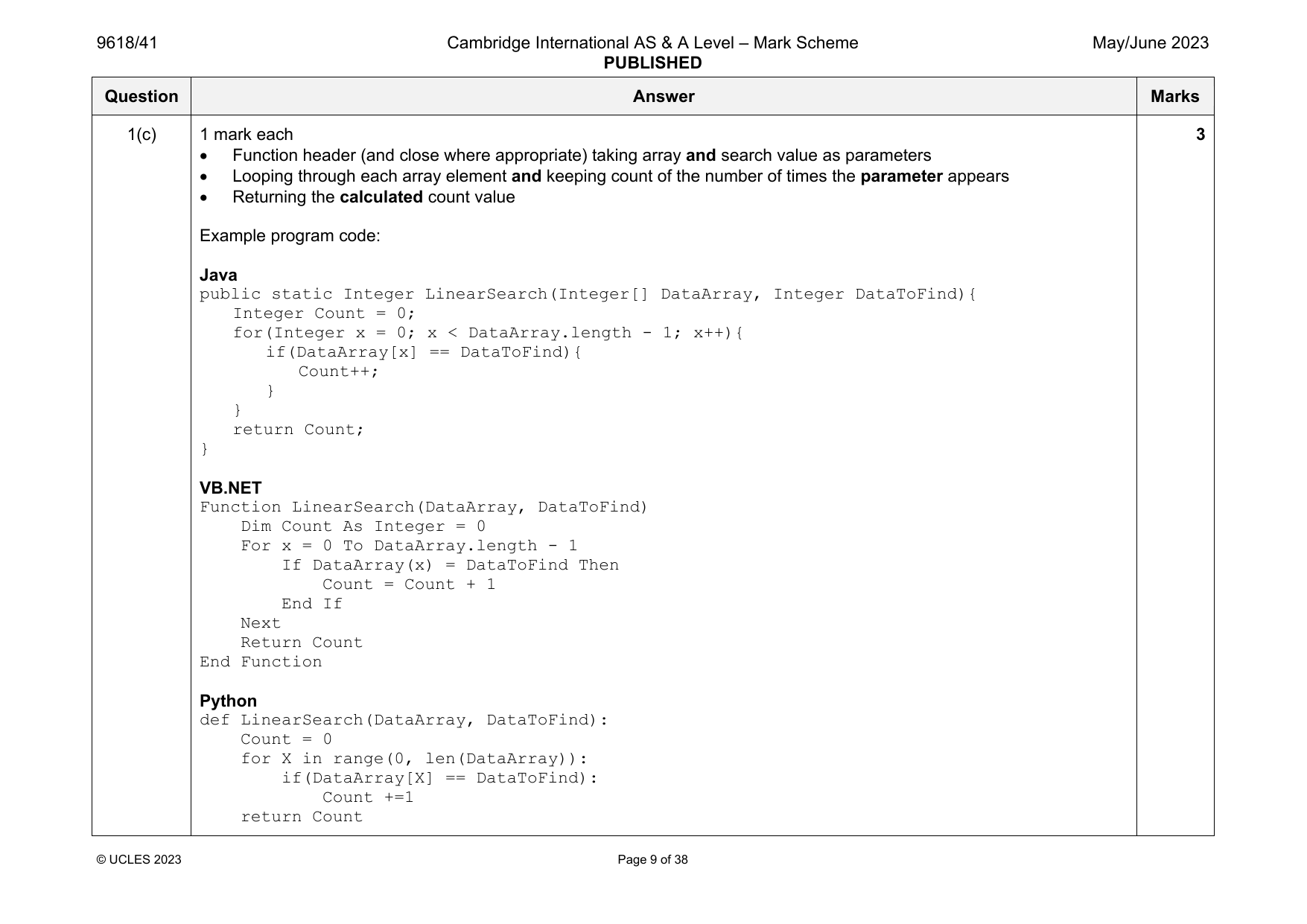 9618-2023-mj-41-q01 official mark scheme page