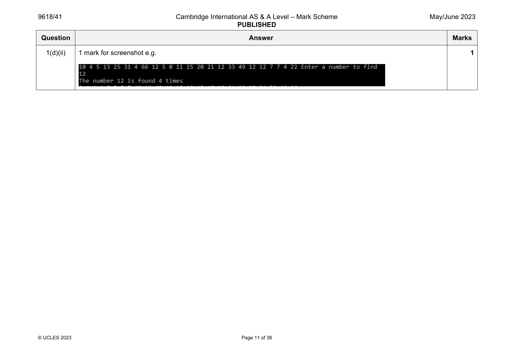 9618-2023-mj-41-q01 official mark scheme page