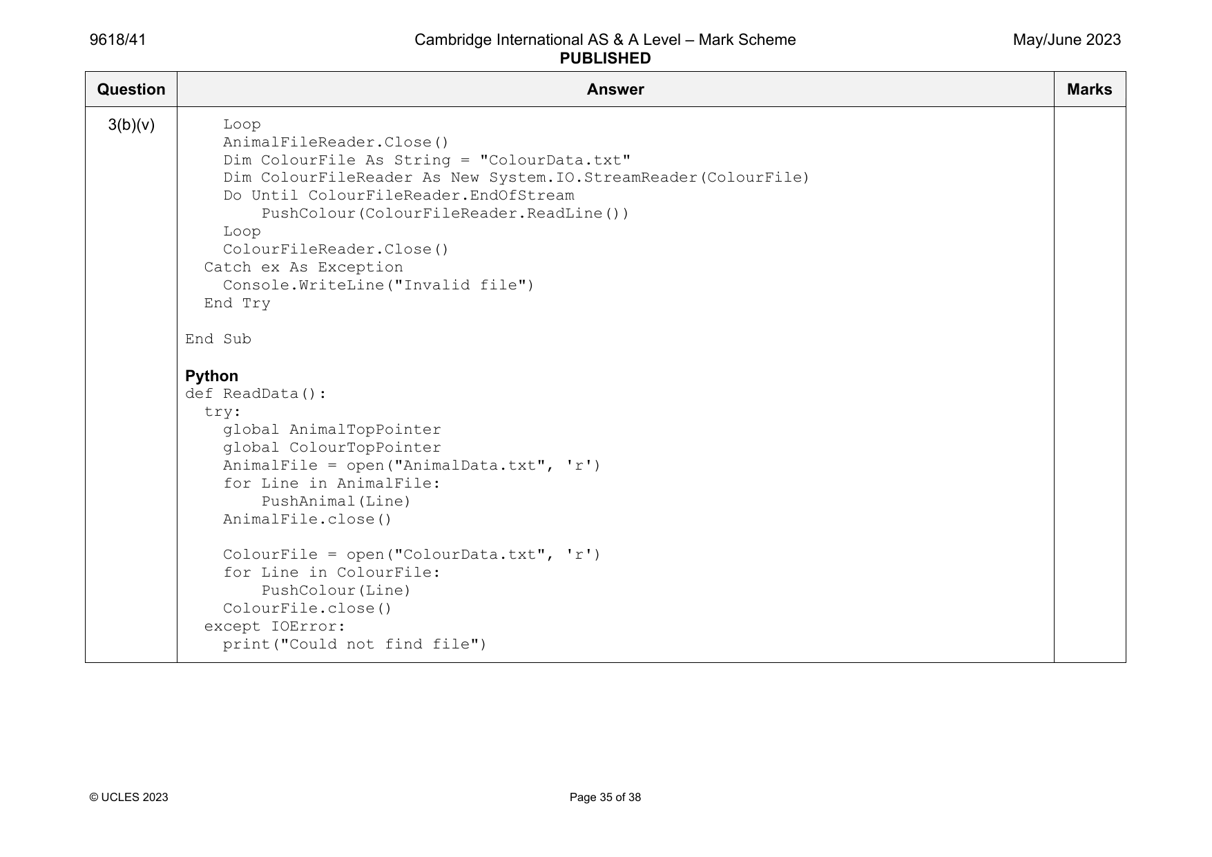 9618-2023-mj-41-q03 official mark scheme page