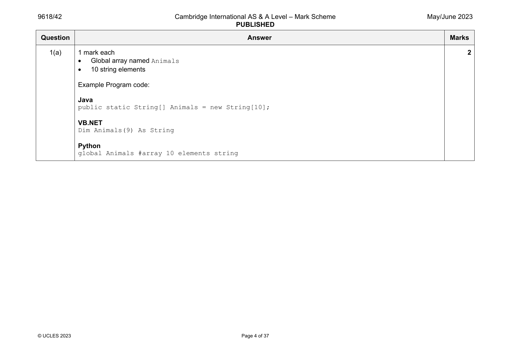 9618-2023-mj-42-q01 official mark scheme page