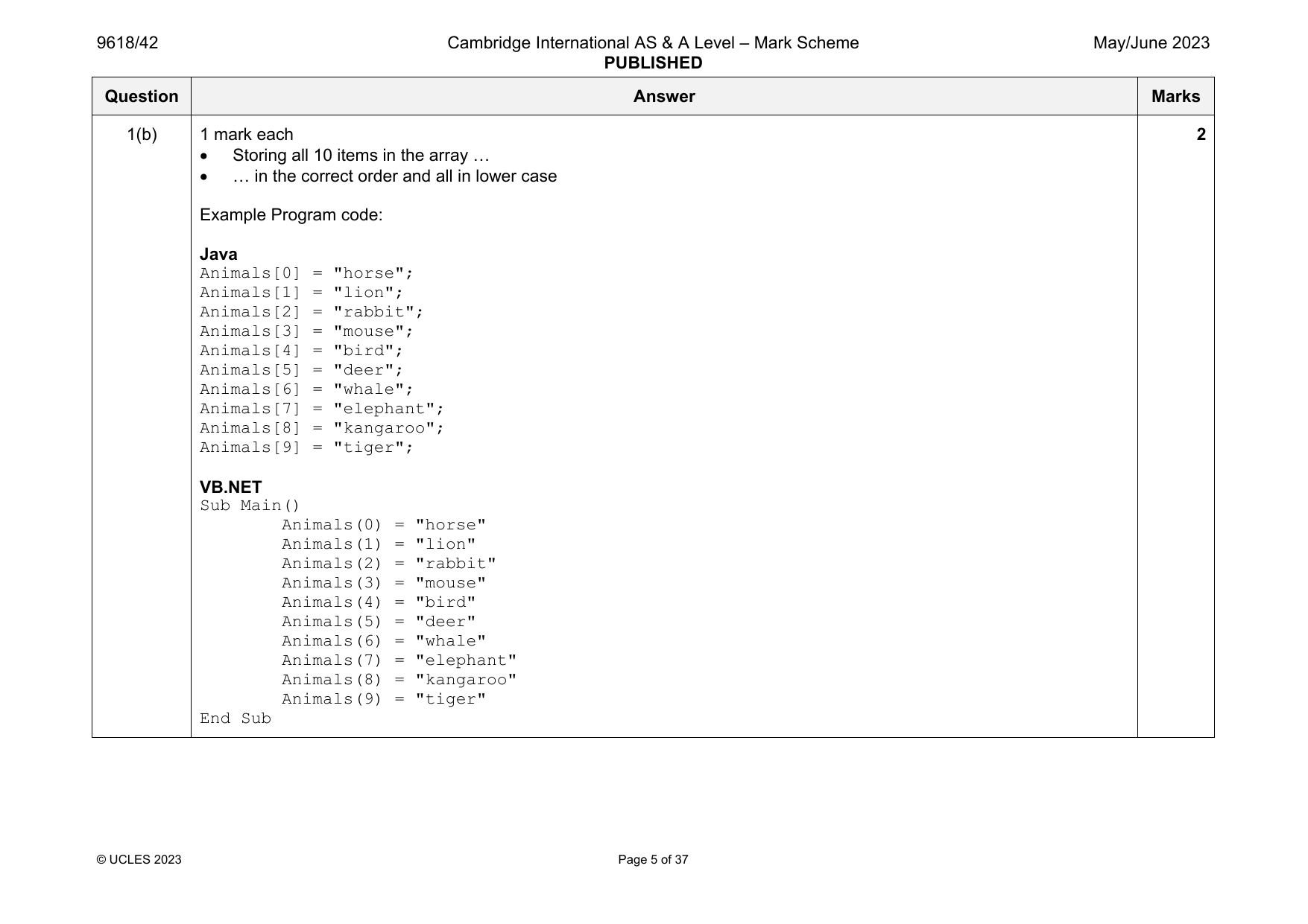 9618-2023-mj-42-q01 official mark scheme page