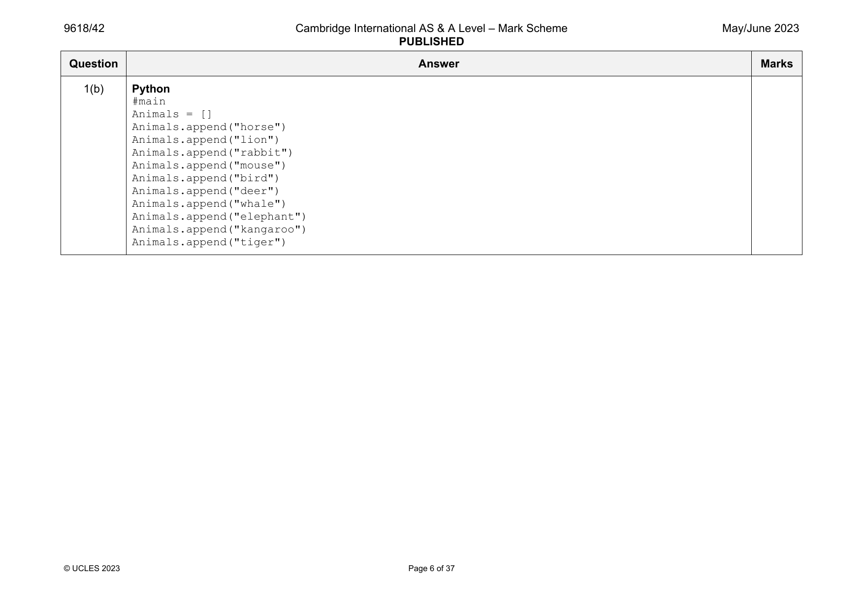 9618-2023-mj-42-q01 official mark scheme page