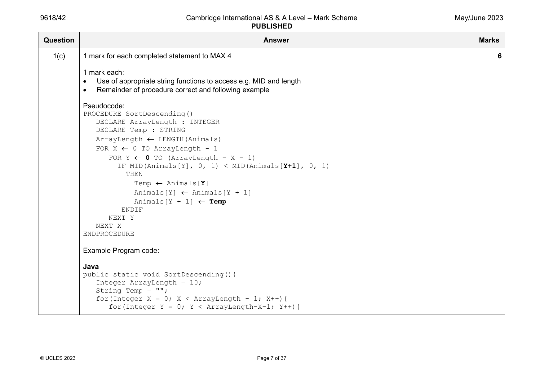 9618-2023-mj-42-q01 official mark scheme page
