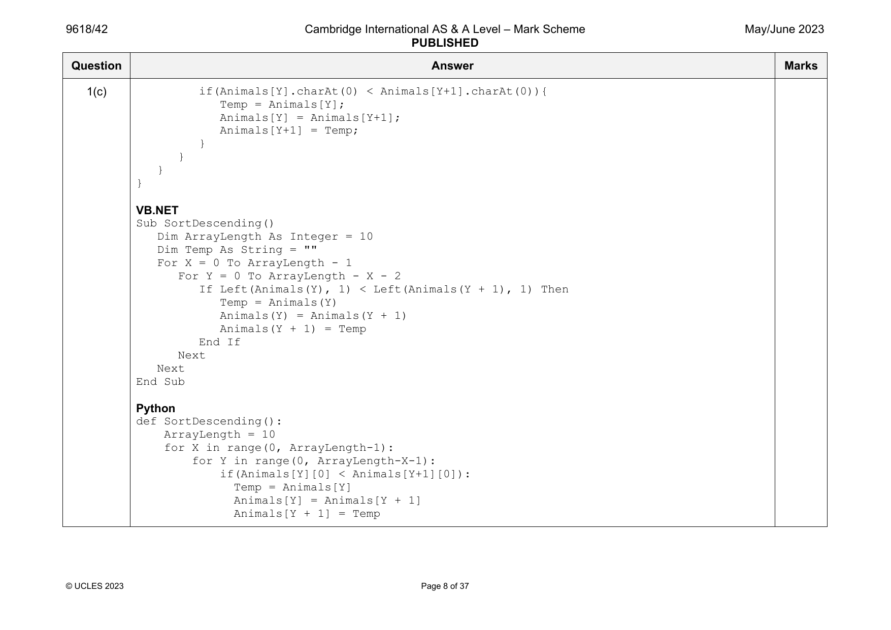 9618-2023-mj-42-q01 official mark scheme page