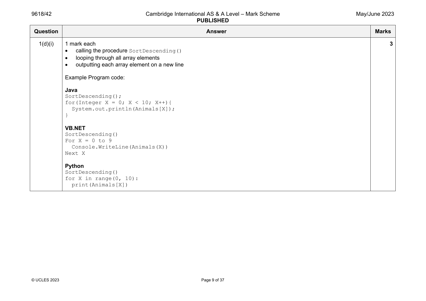 9618-2023-mj-42-q01 official mark scheme page
