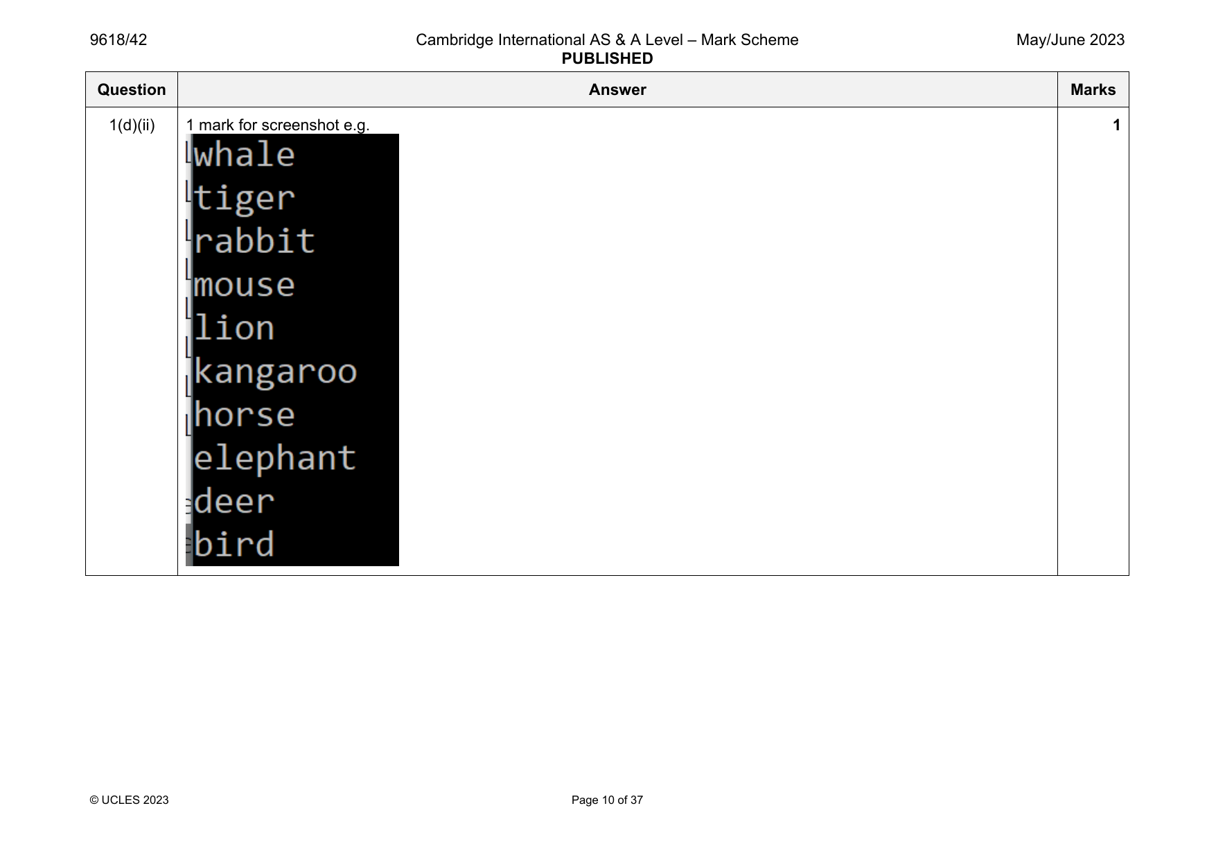 9618-2023-mj-42-q01 official mark scheme page