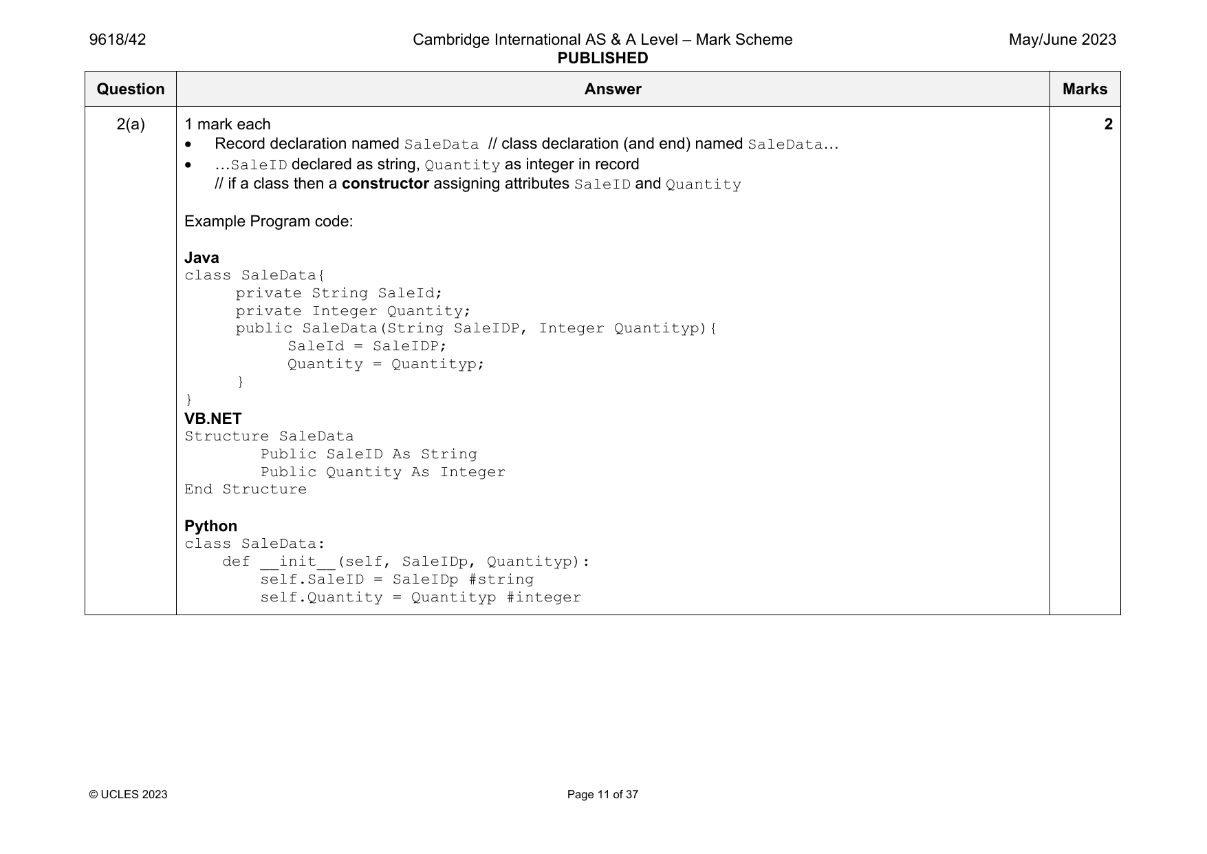 9618-2023-mj-42-q02 official mark scheme page