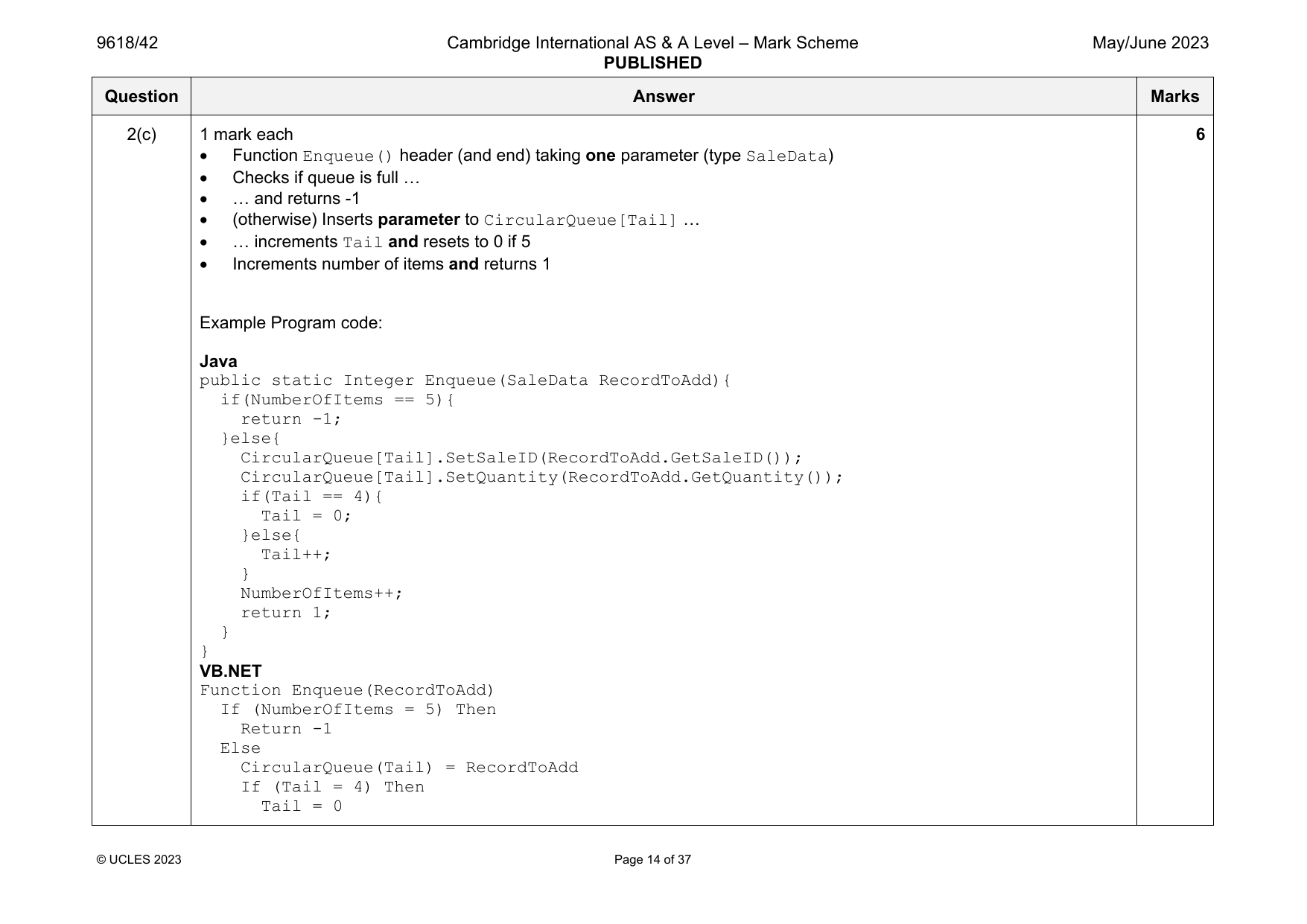 9618-2023-mj-42-q02 official mark scheme page