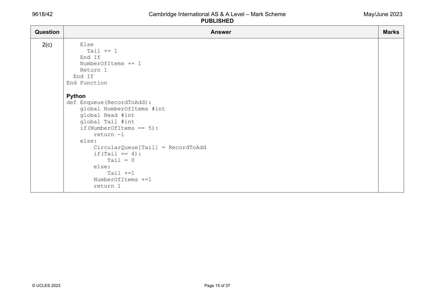 9618-2023-mj-42-q02 official mark scheme page