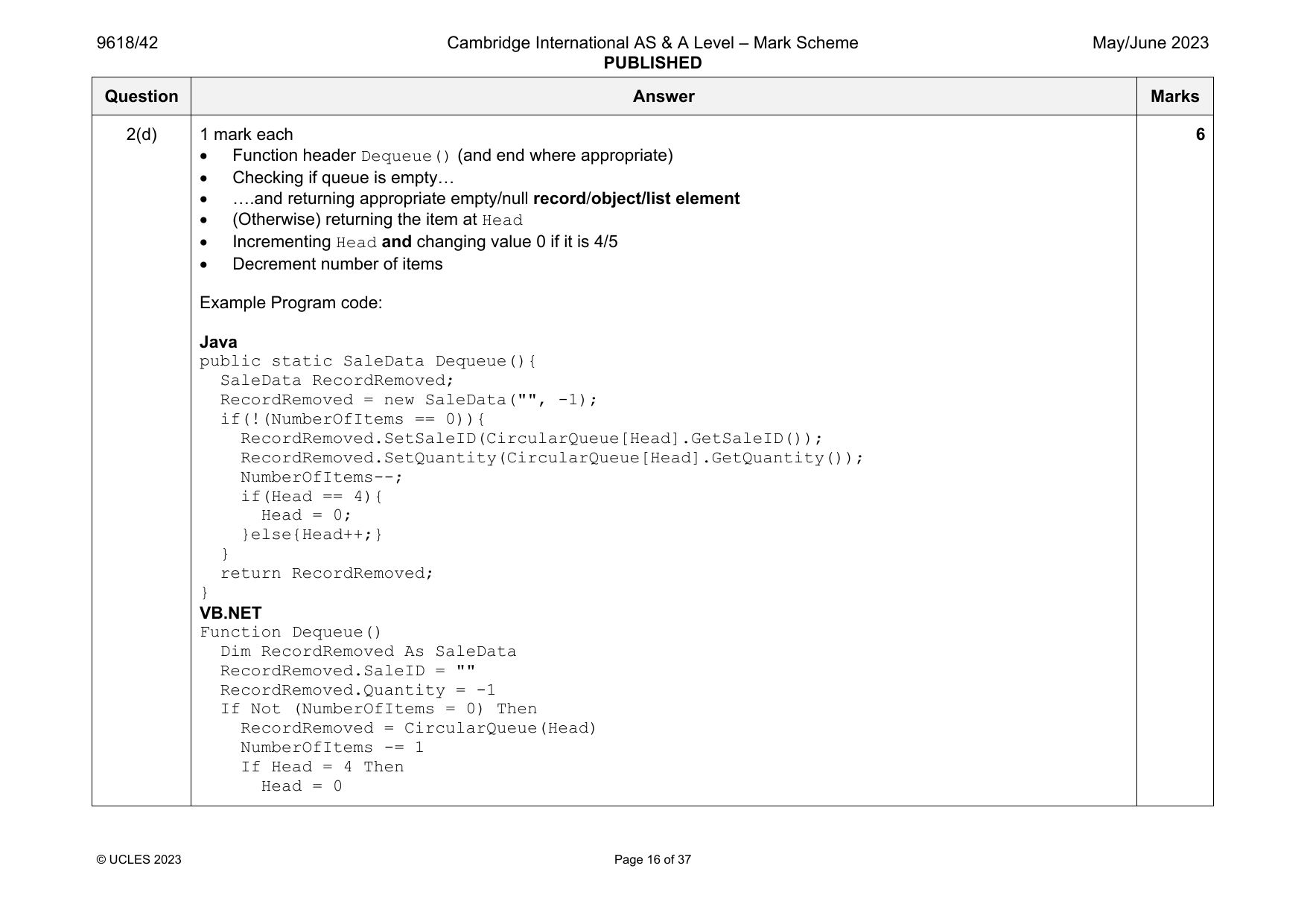 9618-2023-mj-42-q02 official mark scheme page