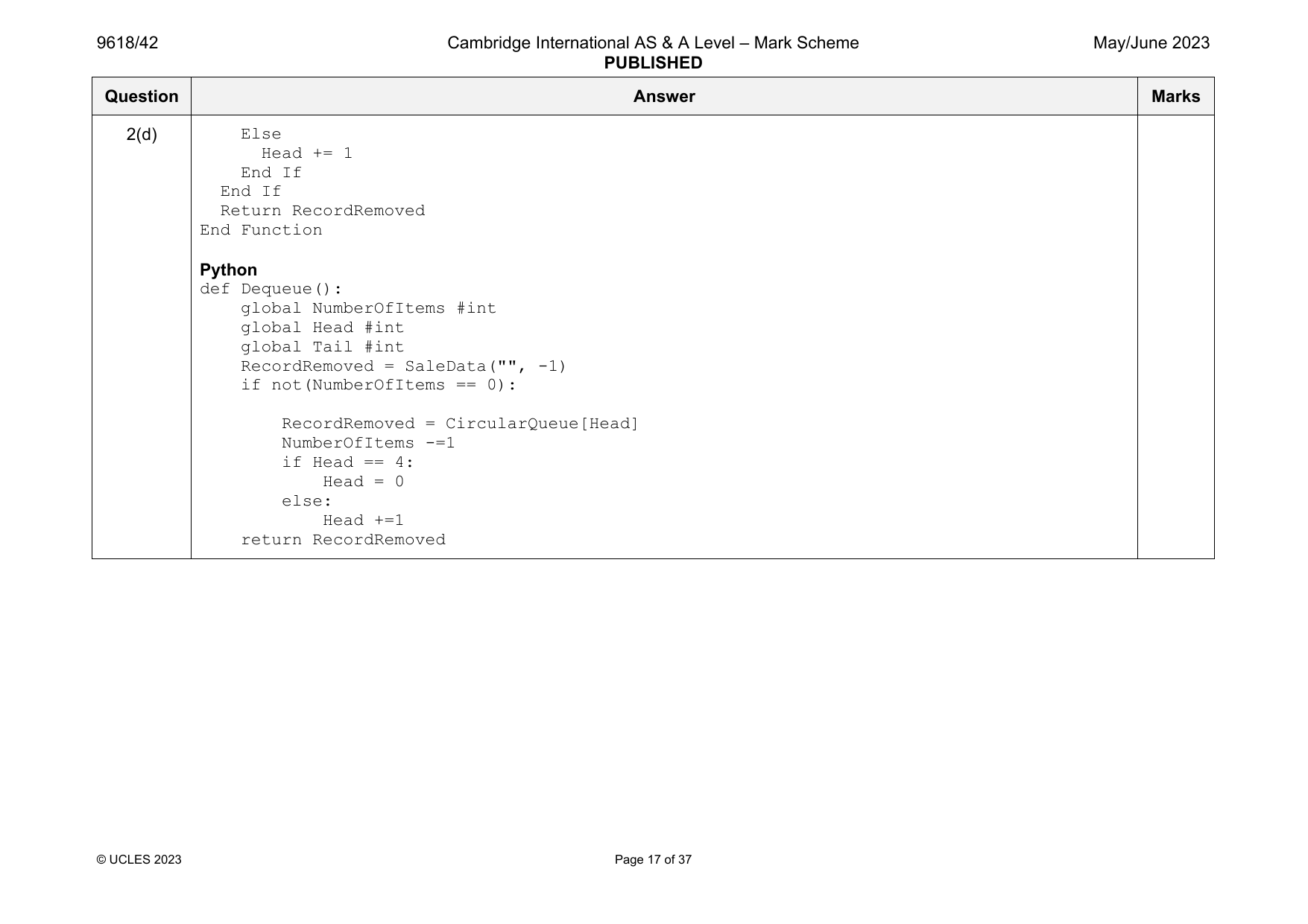 9618-2023-mj-42-q02 official mark scheme page