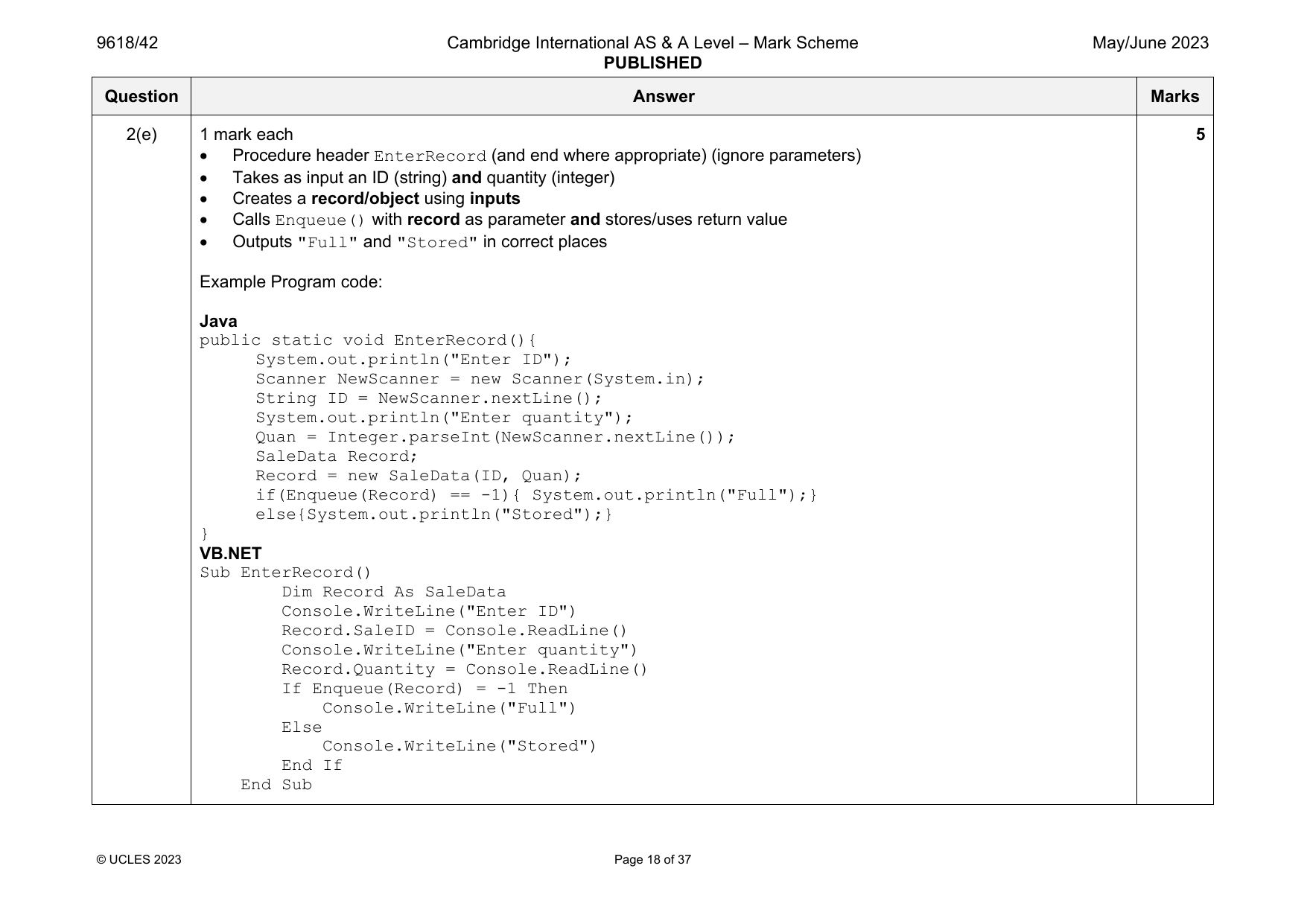9618-2023-mj-42-q02 official mark scheme page