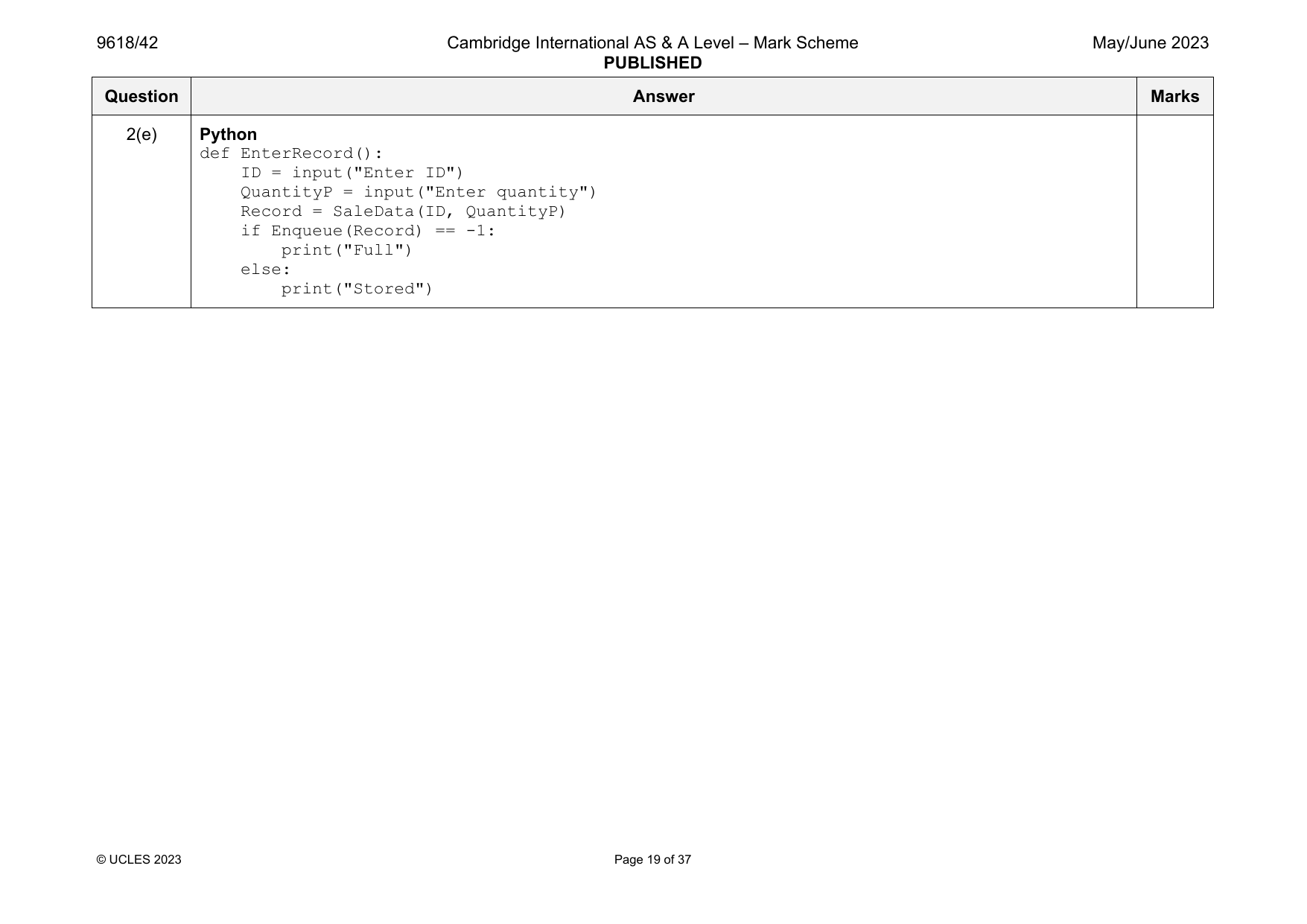 9618-2023-mj-42-q02 official mark scheme page