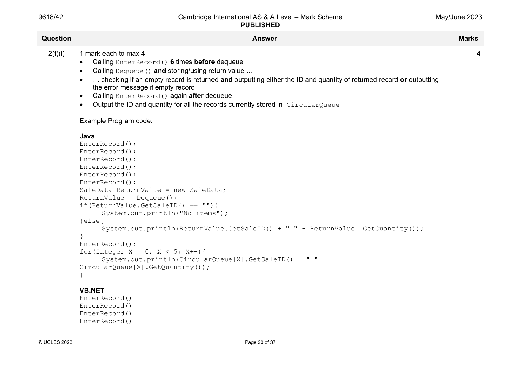 9618-2023-mj-42-q02 official mark scheme page