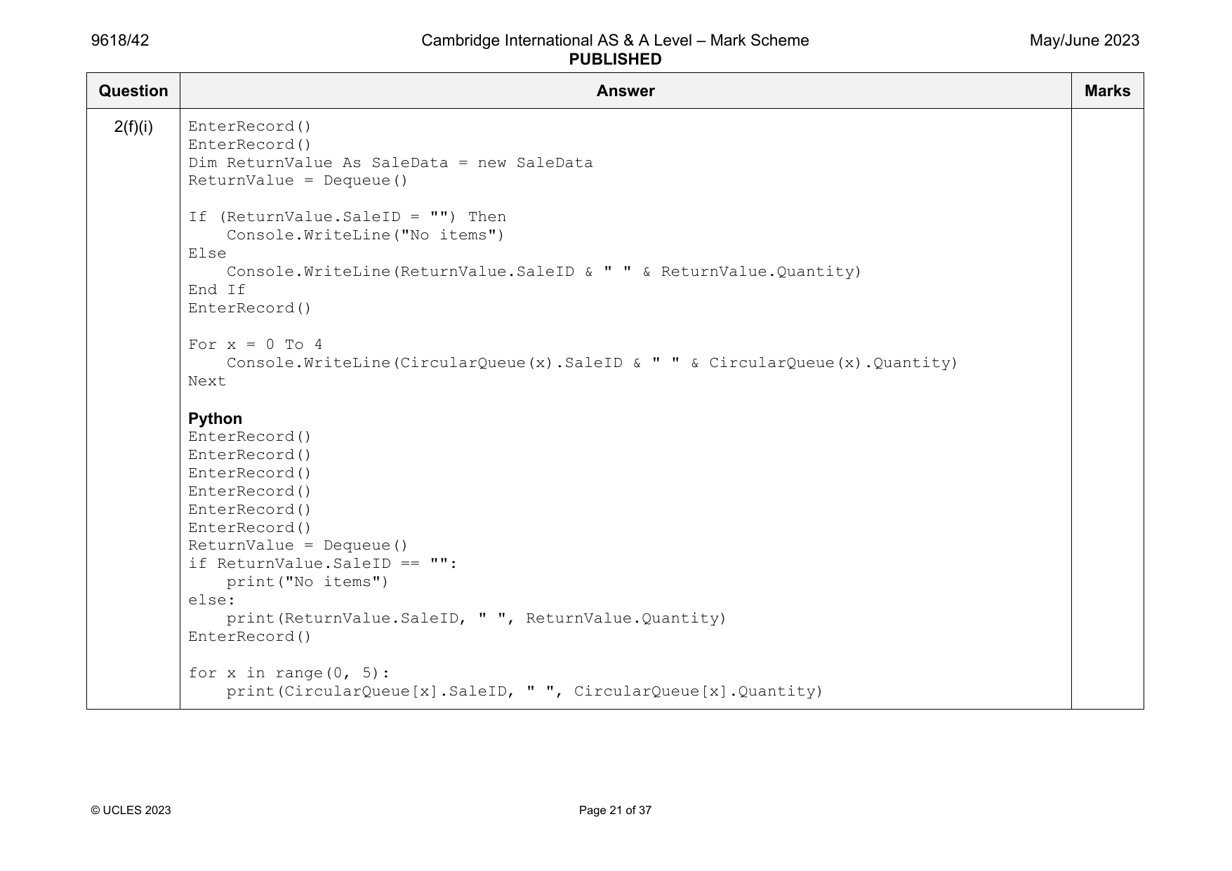 9618-2023-mj-42-q02 official mark scheme page