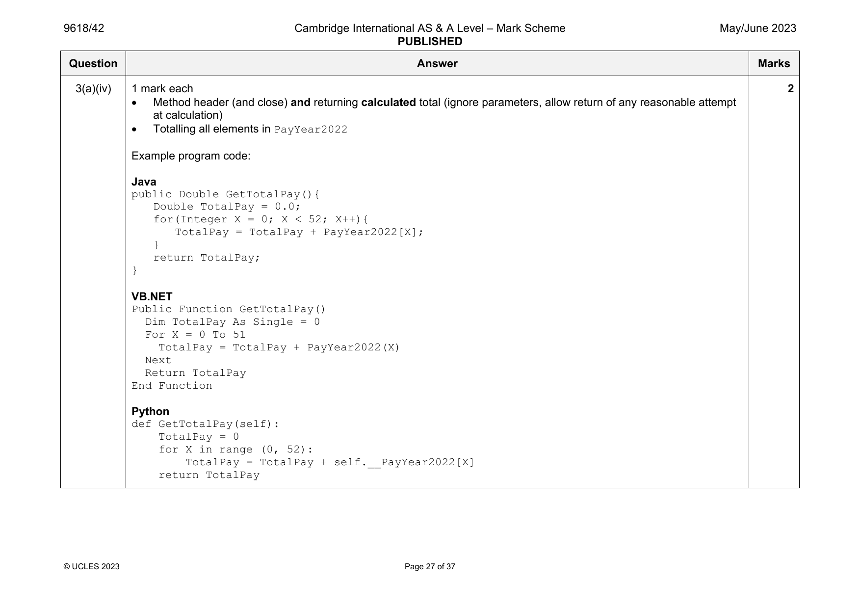 9618-2023-mj-42-q03 official mark scheme page