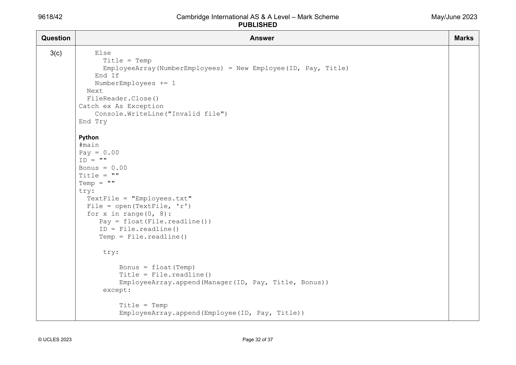 9618-2023-mj-42-q03 official mark scheme page