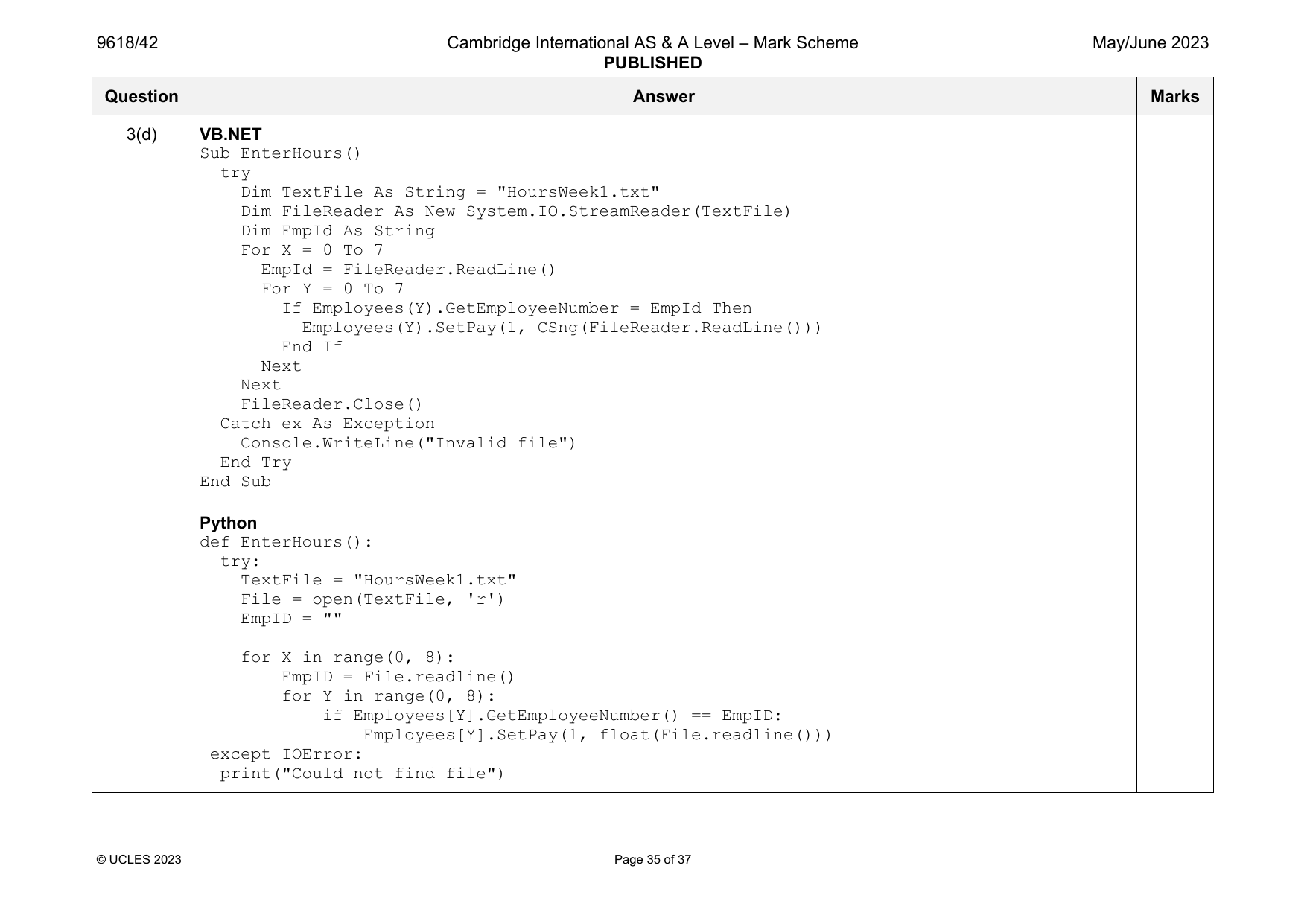 9618-2023-mj-42-q03 official mark scheme page