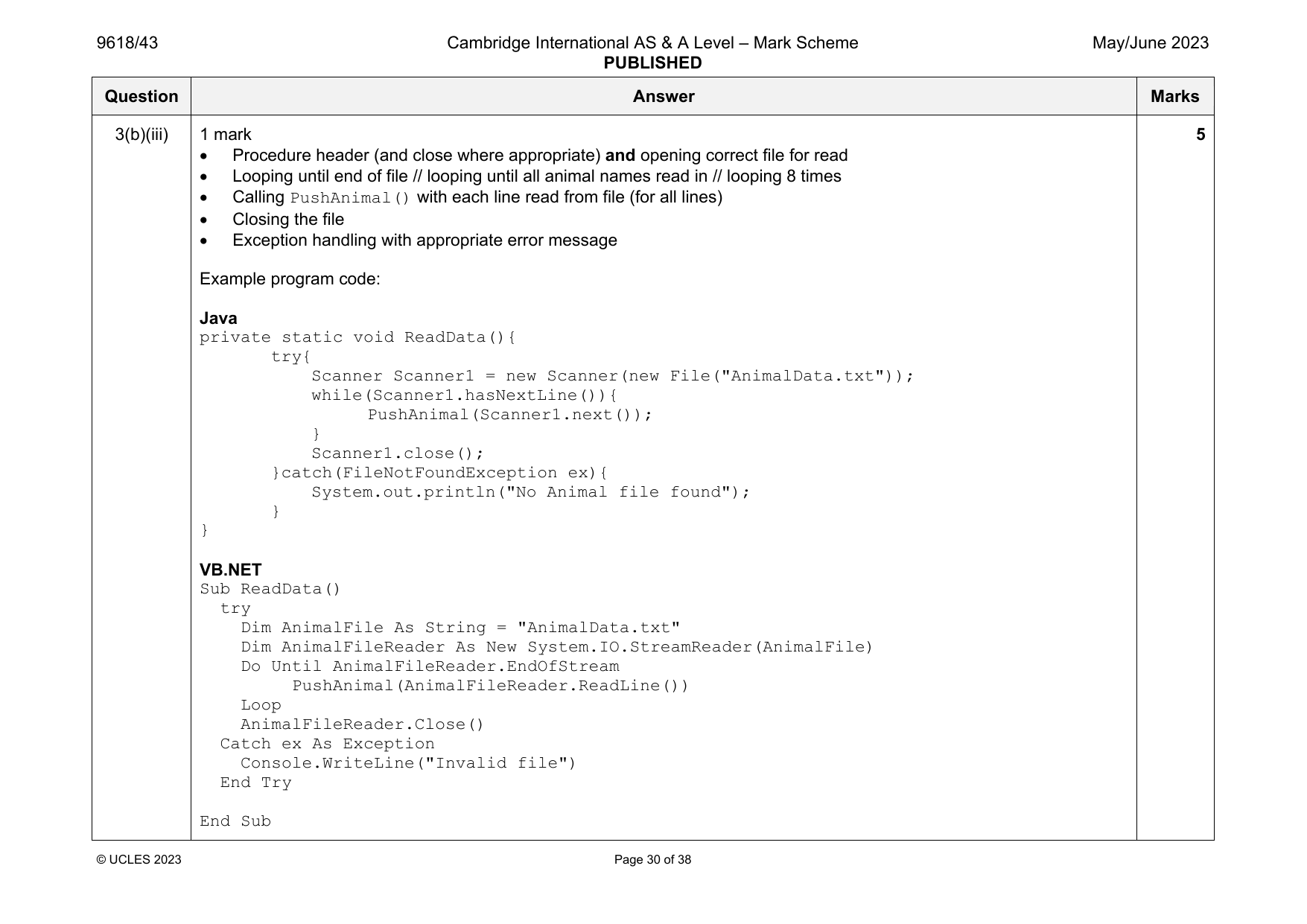 9618-2023-mj-43-q03 official mark scheme page