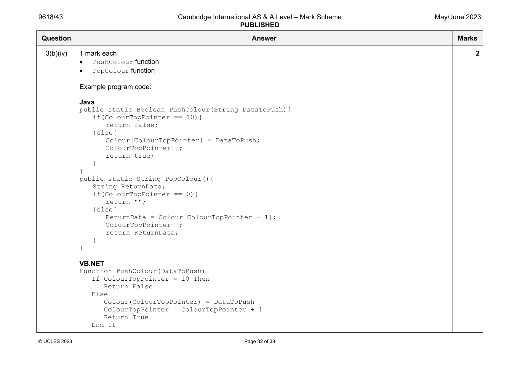 9618-2023-mj-43-q03 official mark scheme page