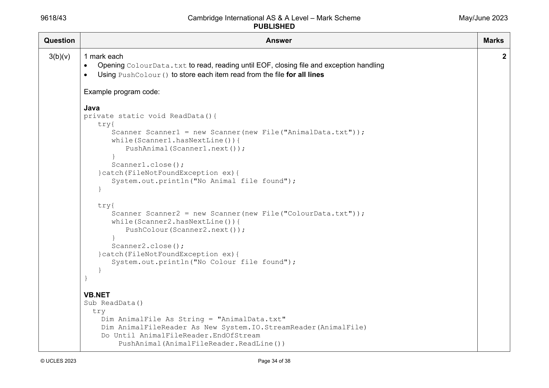 9618-2023-mj-43-q03 official mark scheme page
