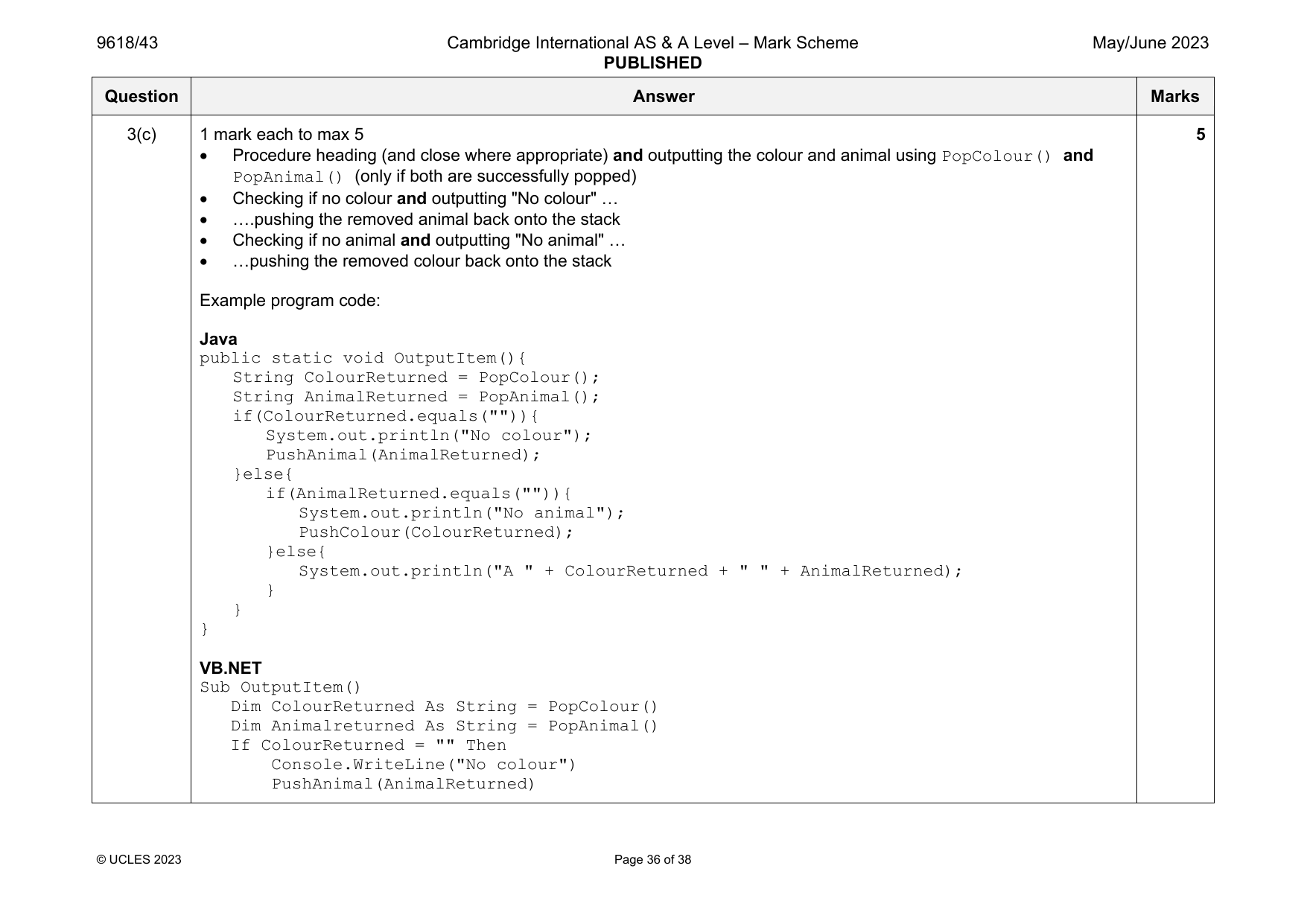 9618-2023-mj-43-q03 official mark scheme page
