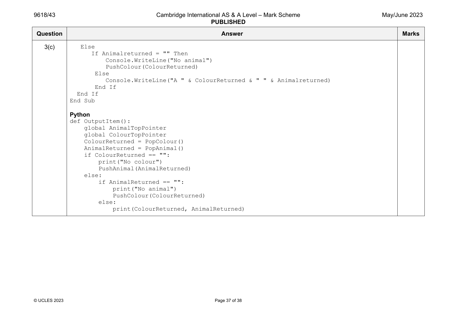 9618-2023-mj-43-q03 official mark scheme page