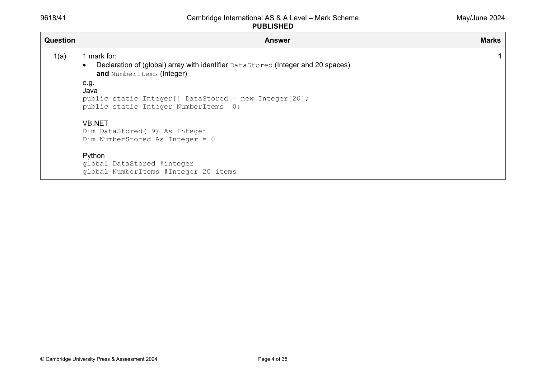 9618-2024-mj-41-q01 official mark scheme page