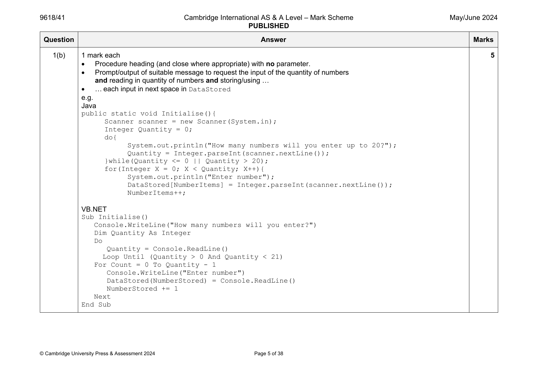 9618-2024-mj-41-q01 official mark scheme page
