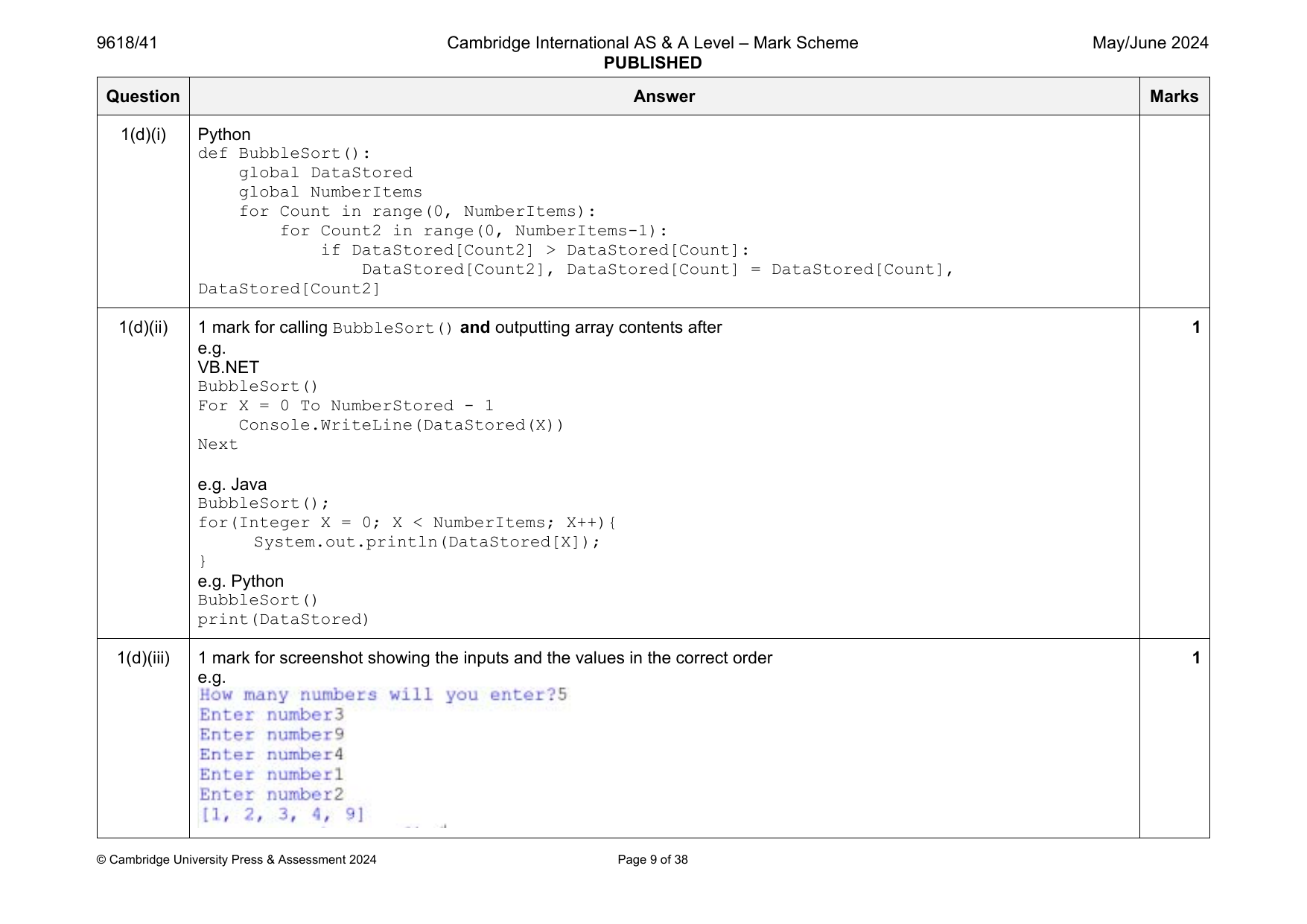 9618-2024-mj-41-q01 official mark scheme page